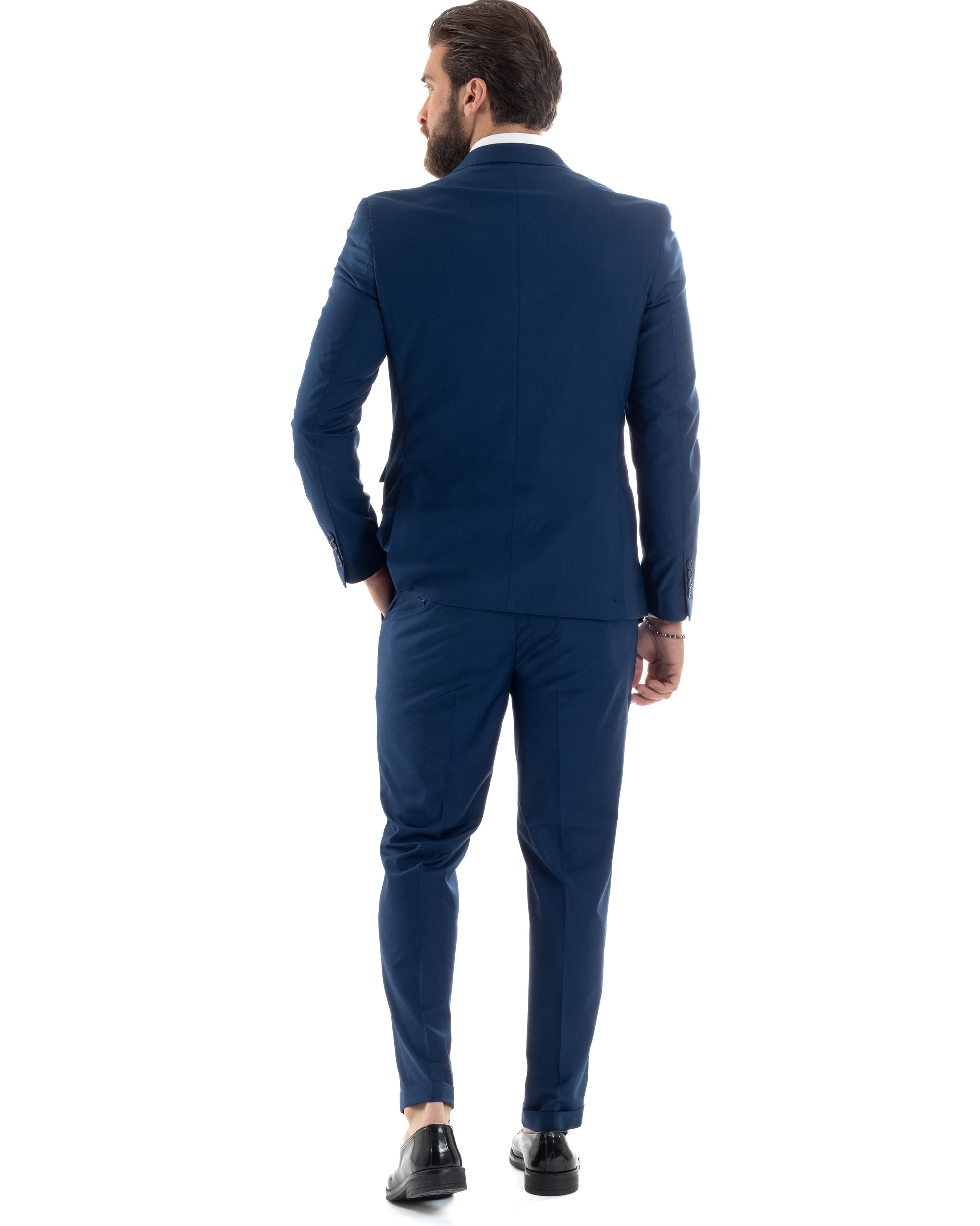Abito Uomo Doppiopetto Vestito Viscosa Completo Giacca Pantaloni Elegante Sartoriale Casual Tinta Unita Blu Chiaro GIOSAL-AE1115A