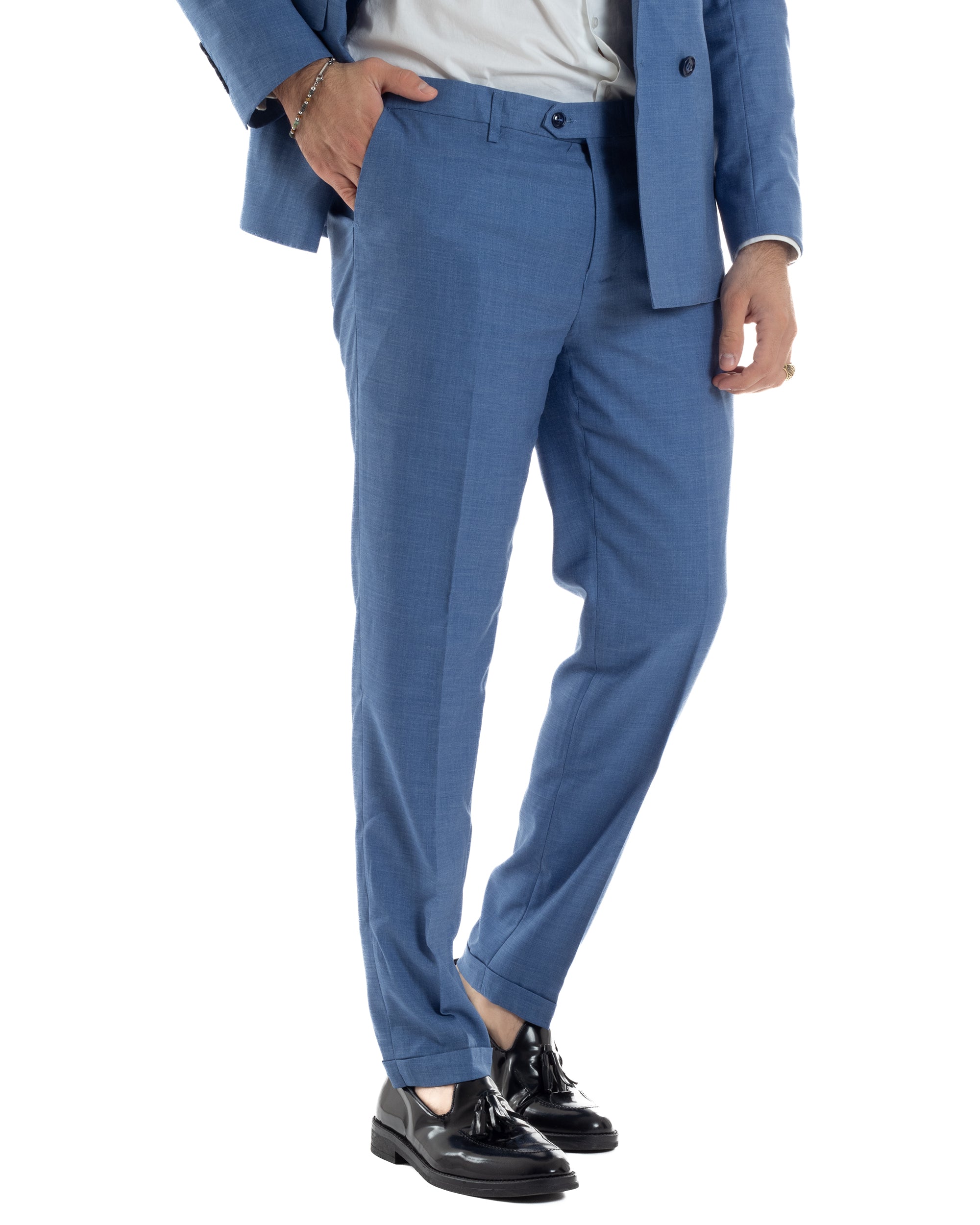Abito uomo doppiopetto completo viscosa giacca pantaloni elegante blu chiaro melangiato GIOSAL-AE1116A