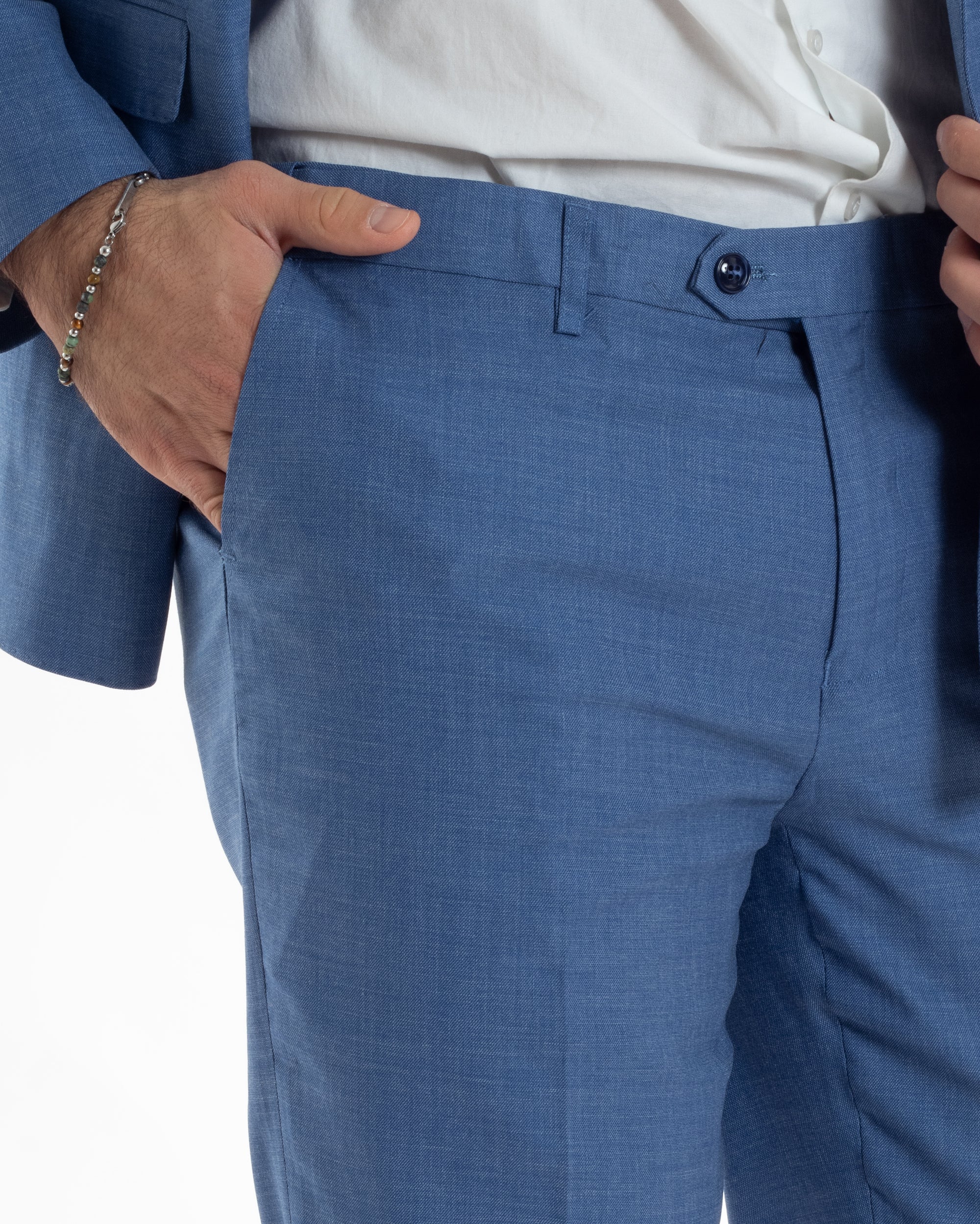 Abito Uomo Doppiopetto Vestito Viscosa Completo Giacca Pantaloni Elegante Cerimonia Blu Chiaro Melangiato GIOSAL-AE1116A