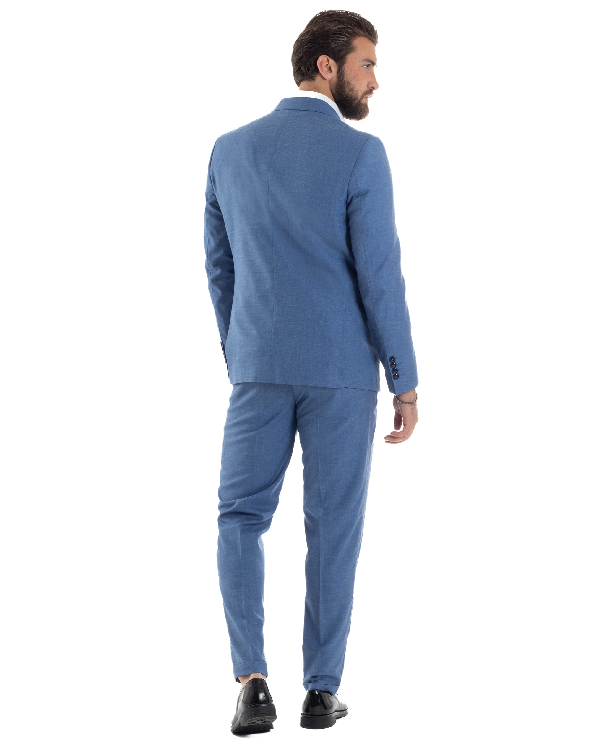 Abito uomo doppiopetto completo viscosa giacca pantaloni elegante blu chiaro melangiato GIOSAL-AE1116A