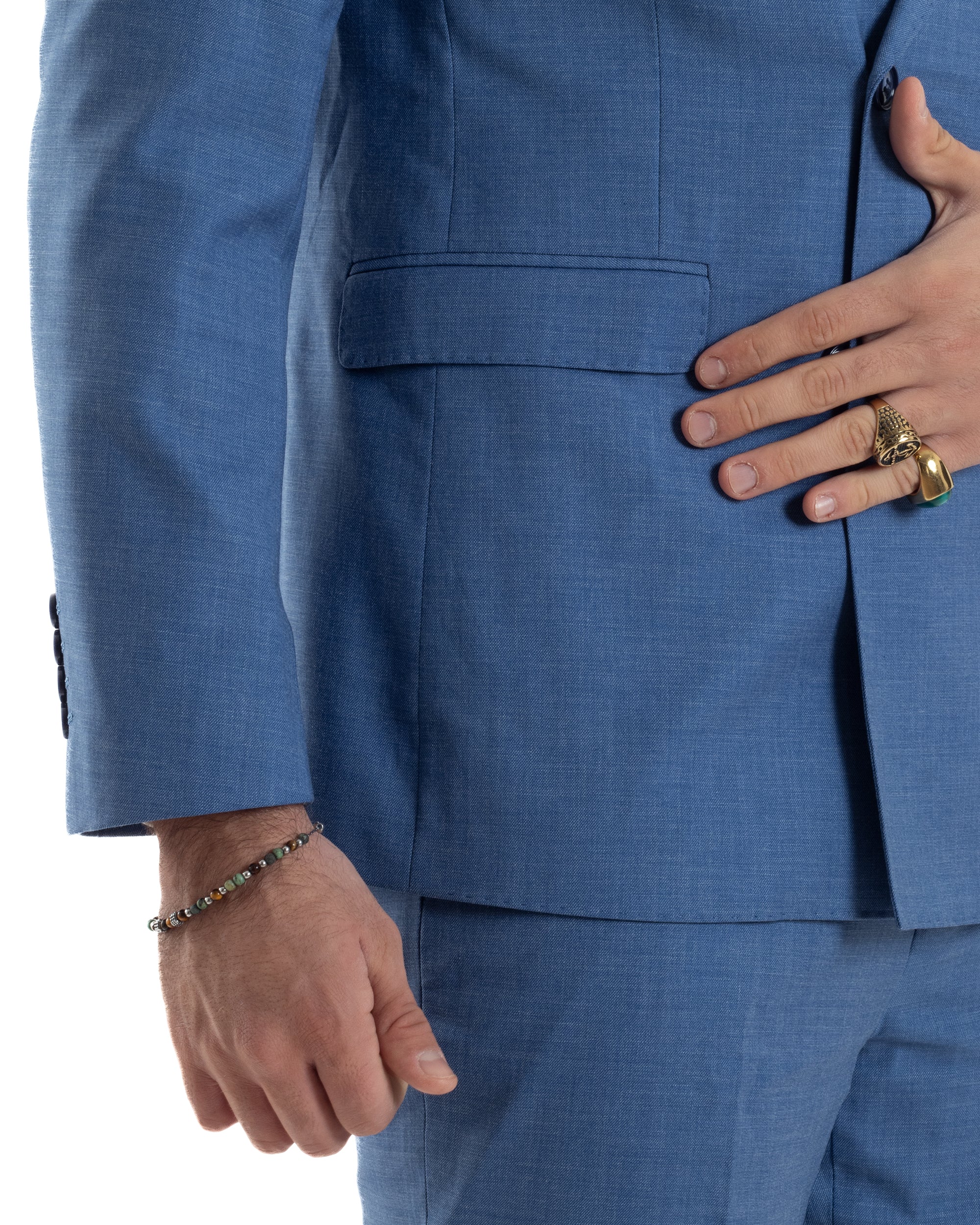 Abito uomo doppiopetto completo viscosa giacca pantaloni elegante blu chiaro melangiato GIOSAL-AE1116A