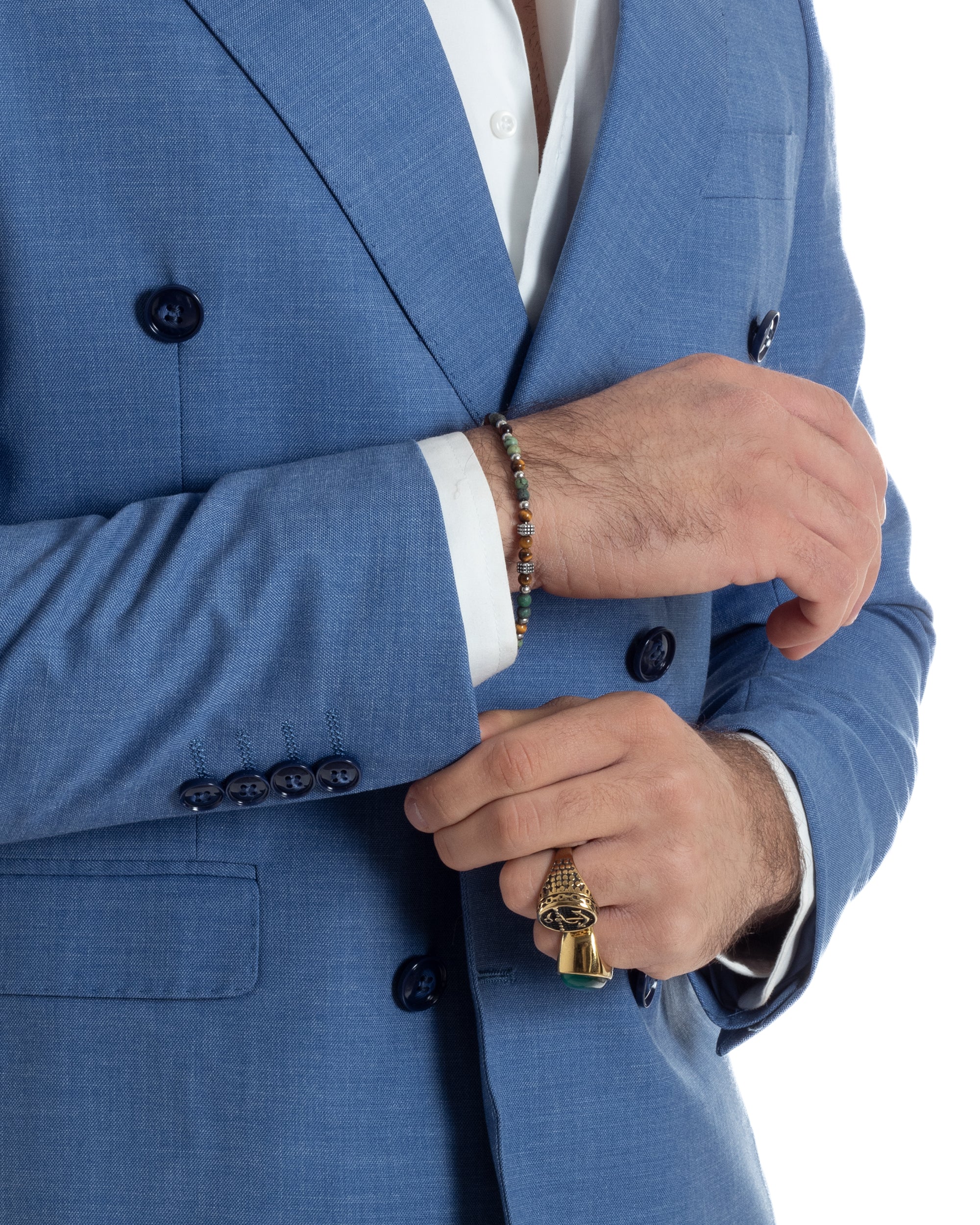 Abito uomo doppiopetto completo viscosa giacca pantaloni elegante blu chiaro melangiato GIOSAL-AE1116A