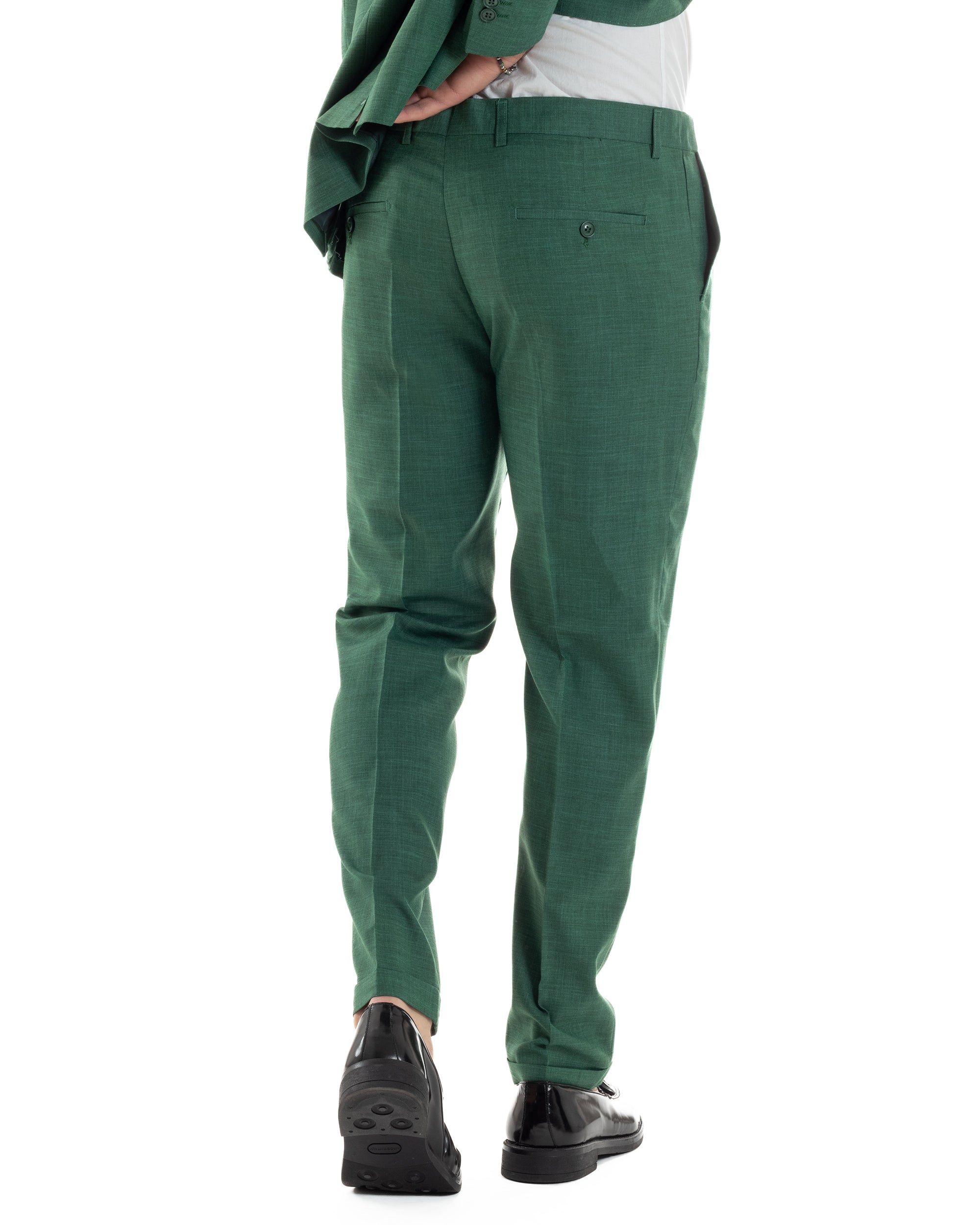 Abito Uomo Doppiopetto Vestito Viscosa Completo Giacca Pantaloni Elegante Cerimonia Verde Melangiato GIOSAL-AE1117A