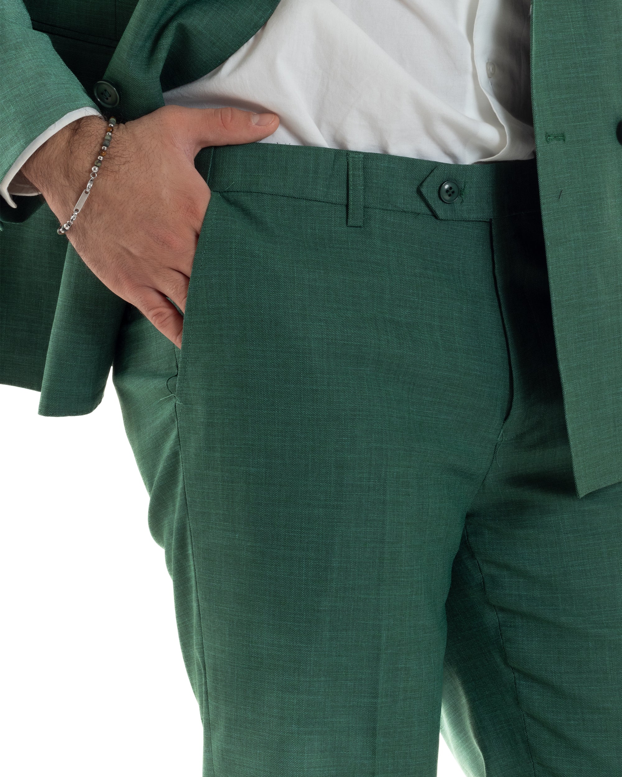 Abito Uomo Doppiopetto Vestito Viscosa Completo Giacca Pantaloni Verde Melangiato AE1117A