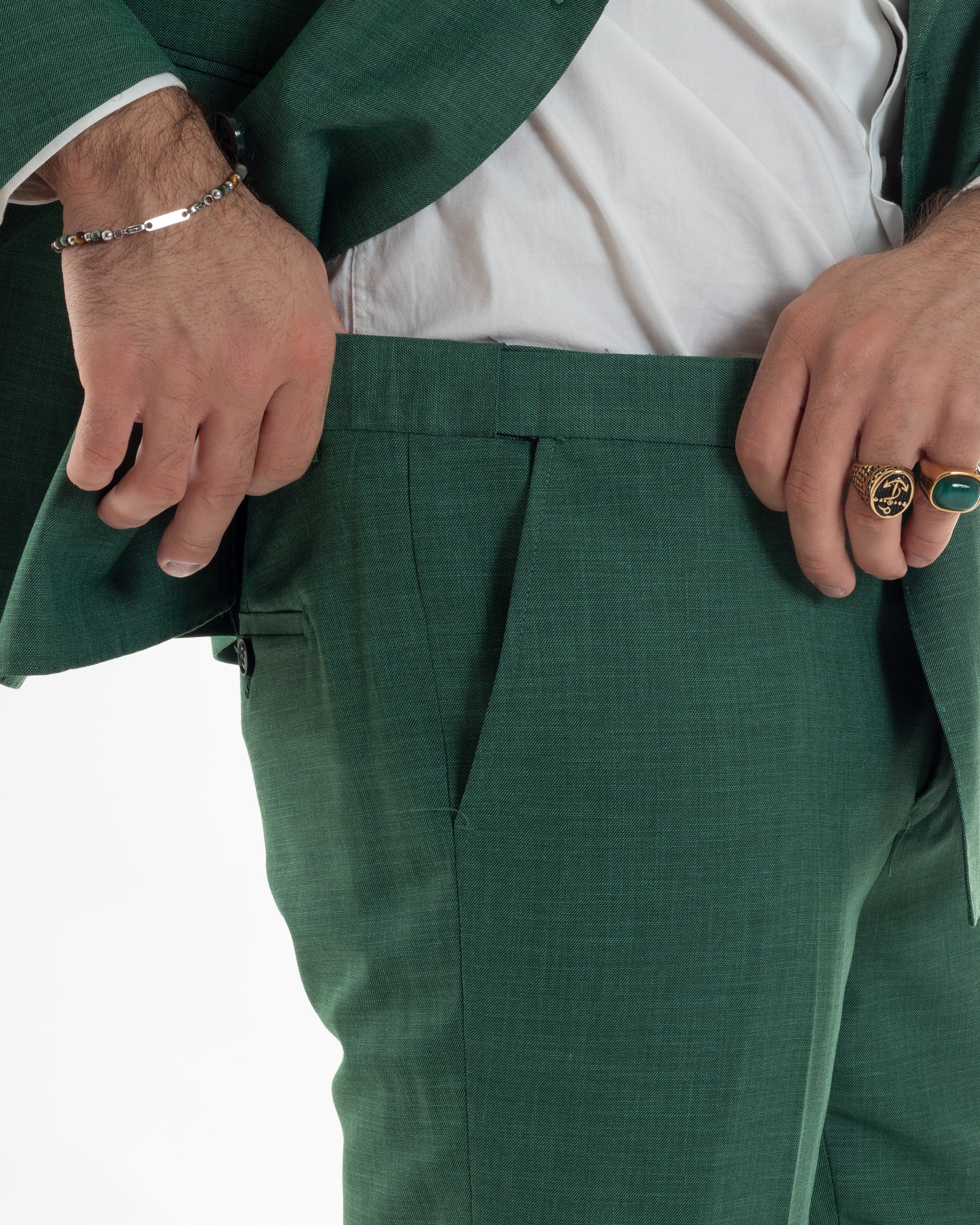 Abito Uomo Doppiopetto Vestito Viscosa Completo Giacca Pantaloni Elegante Cerimonia Verde Melangiato GIOSAL-AE1117A