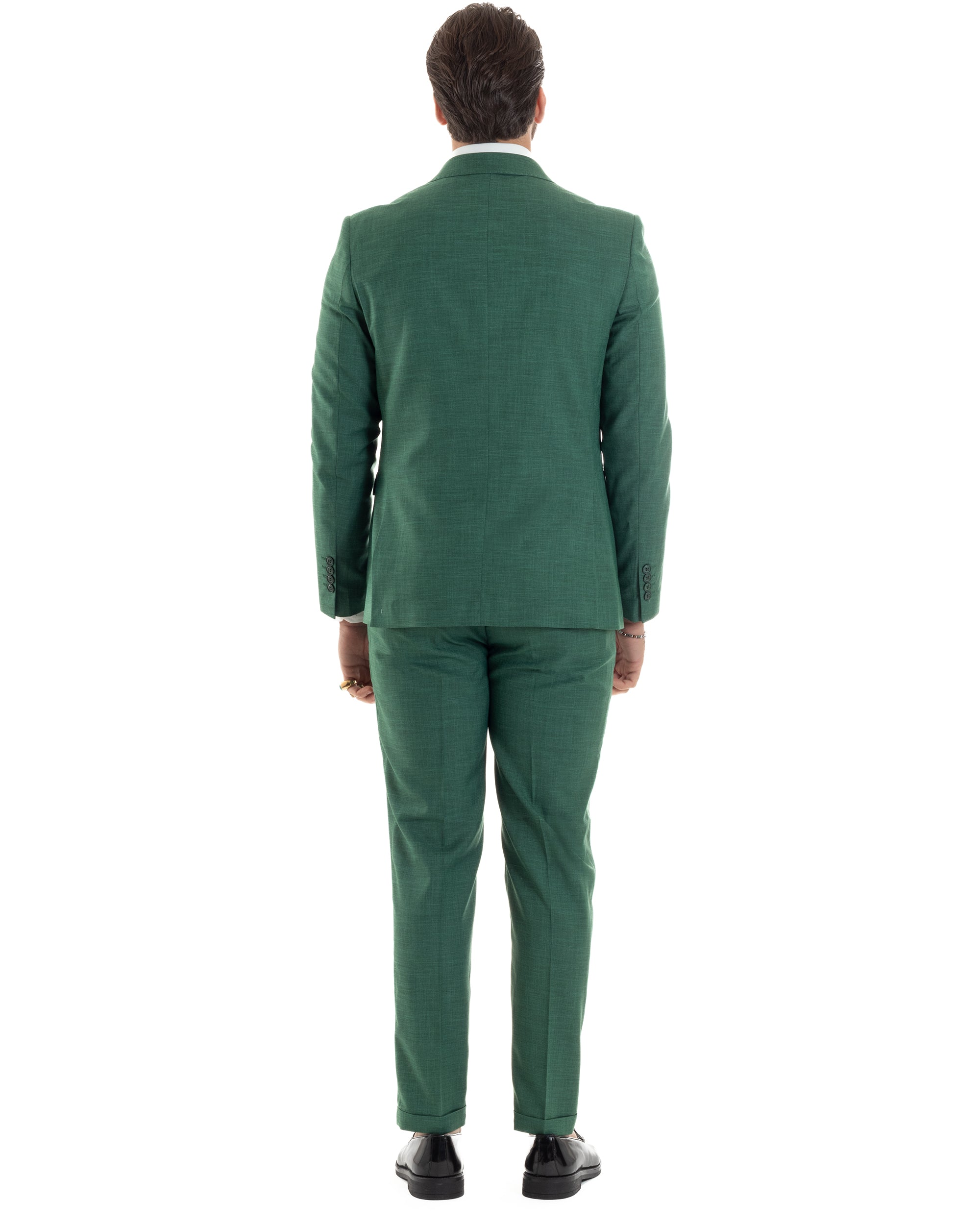 Abito Uomo Doppiopetto Vestito Viscosa Completo Giacca Pantaloni Elegante Cerimonia Verde Melangiato GIOSAL-AE1117A