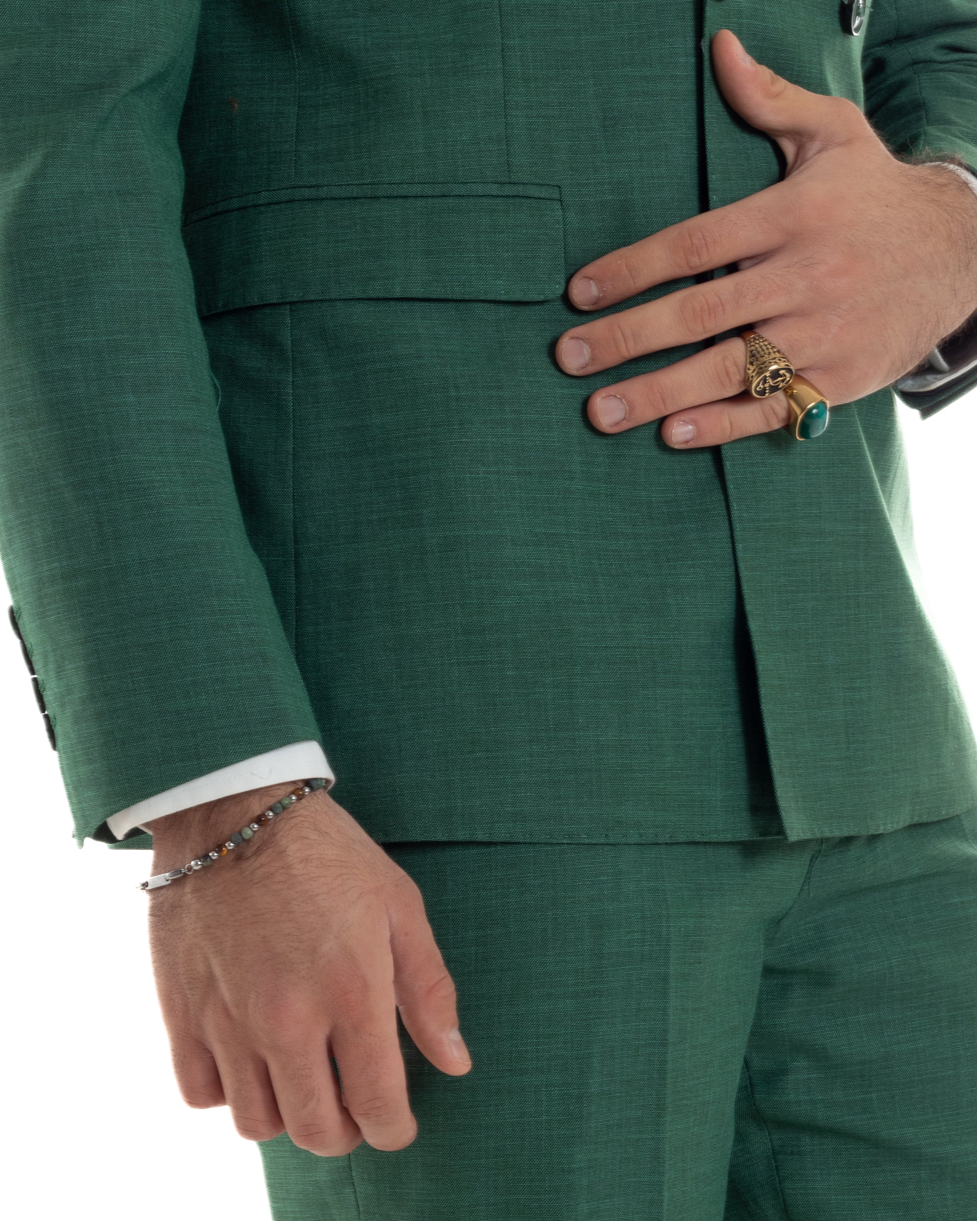 Abito Uomo Doppiopetto Vestito Viscosa Completo Giacca Pantaloni Elegante Cerimonia Verde Melangiato GIOSAL-AE1117A