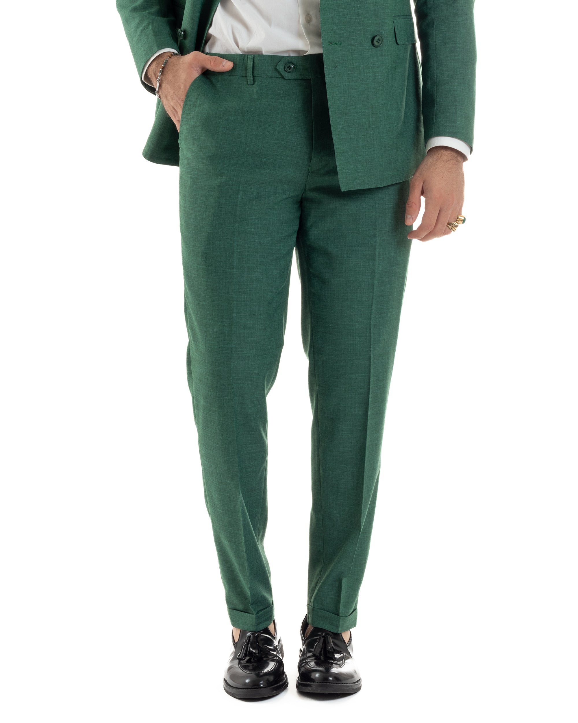 Abito Uomo Doppiopetto Vestito Viscosa Completo Giacca Pantaloni Elegante Cerimonia Verde Melangiato GIOSAL-AE1117A