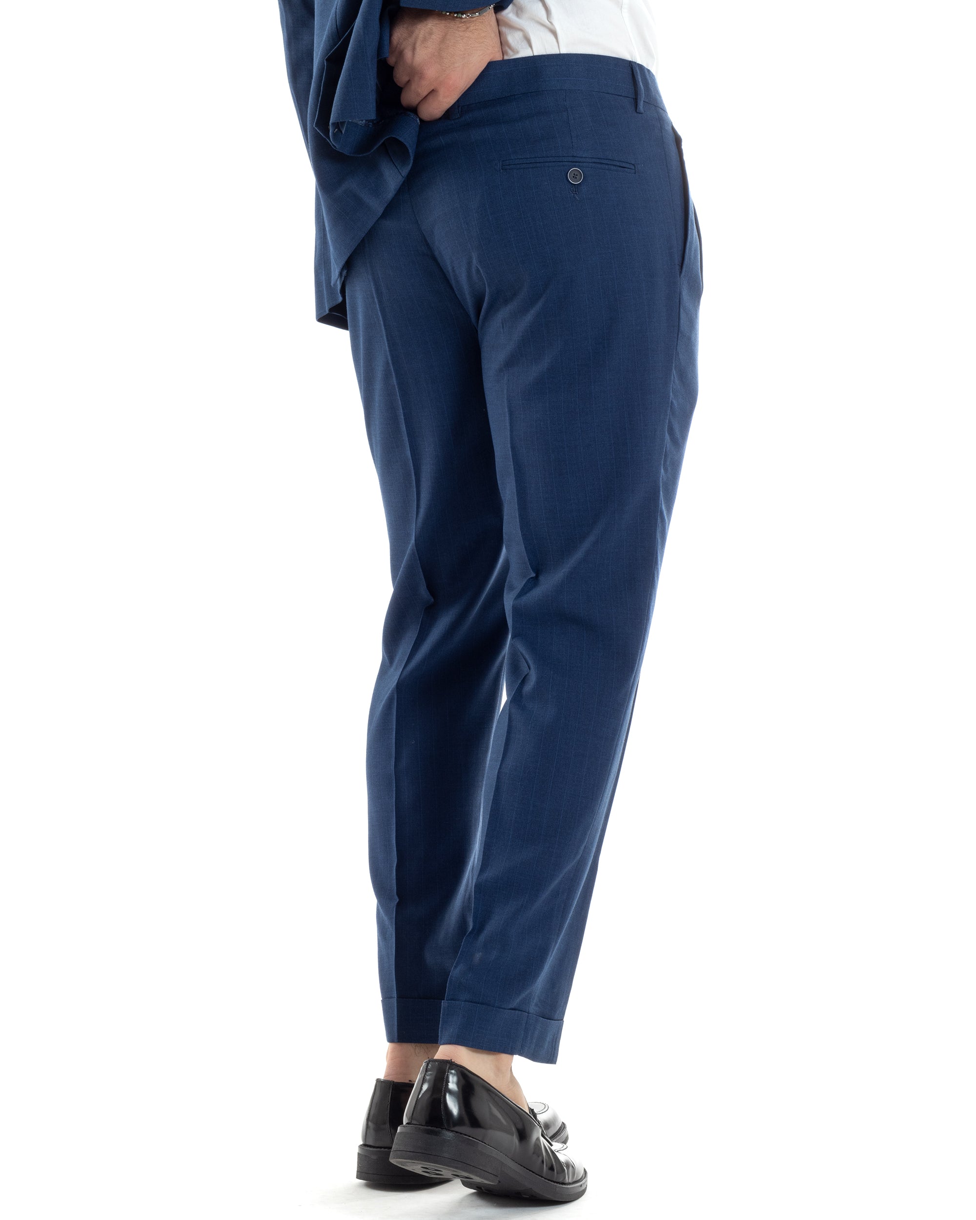 Abito Uomo Doppiopetto Vestito Completo Viscosa Giacca Pantaloni Blu Gessato Elegante Casual GIOSAL-AE1118A