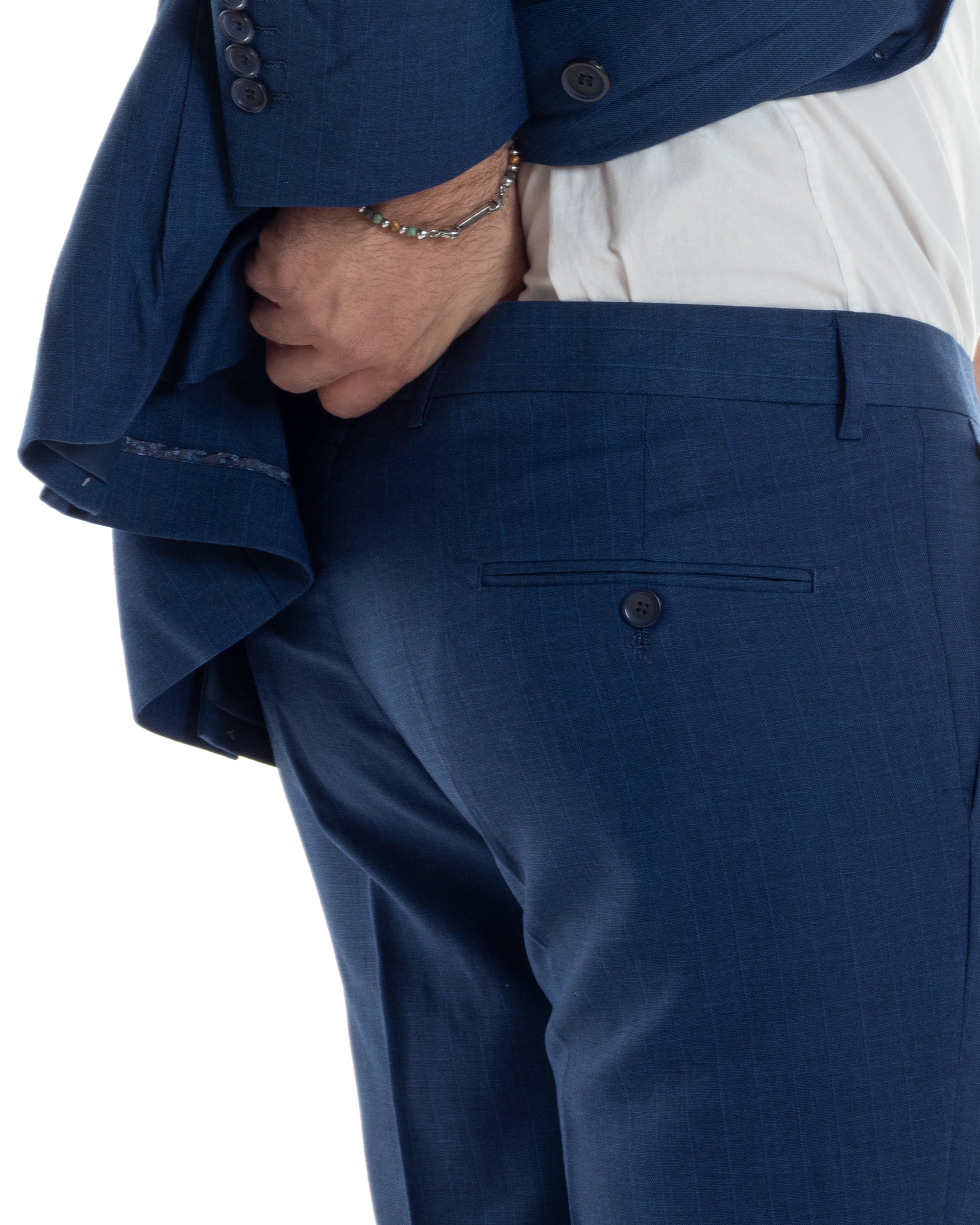 Abito Uomo Doppiopetto Vestito Completo Viscosa Giacca Pantaloni Blu Gessato Elegante Casual GIOSAL-AE1118A