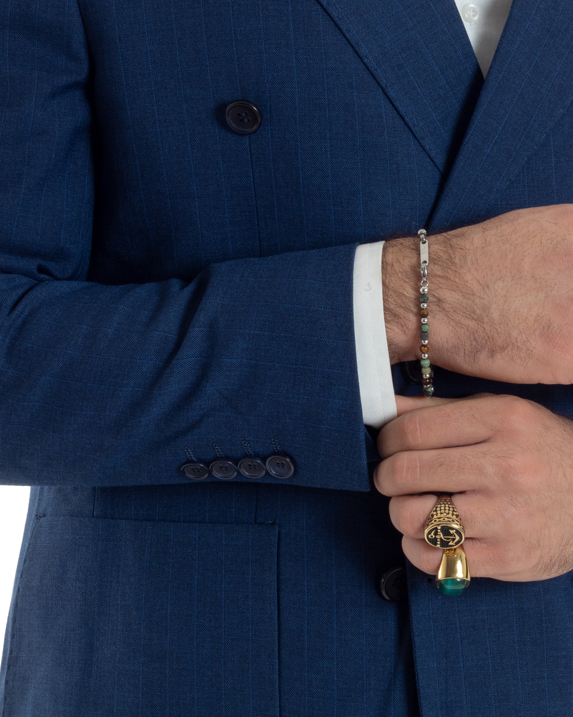 Abito Uomo Doppiopetto Vestito Completo Viscosa Giacca Pantaloni Blu Gessato Elegante Casual GIOSAL-AE1118A