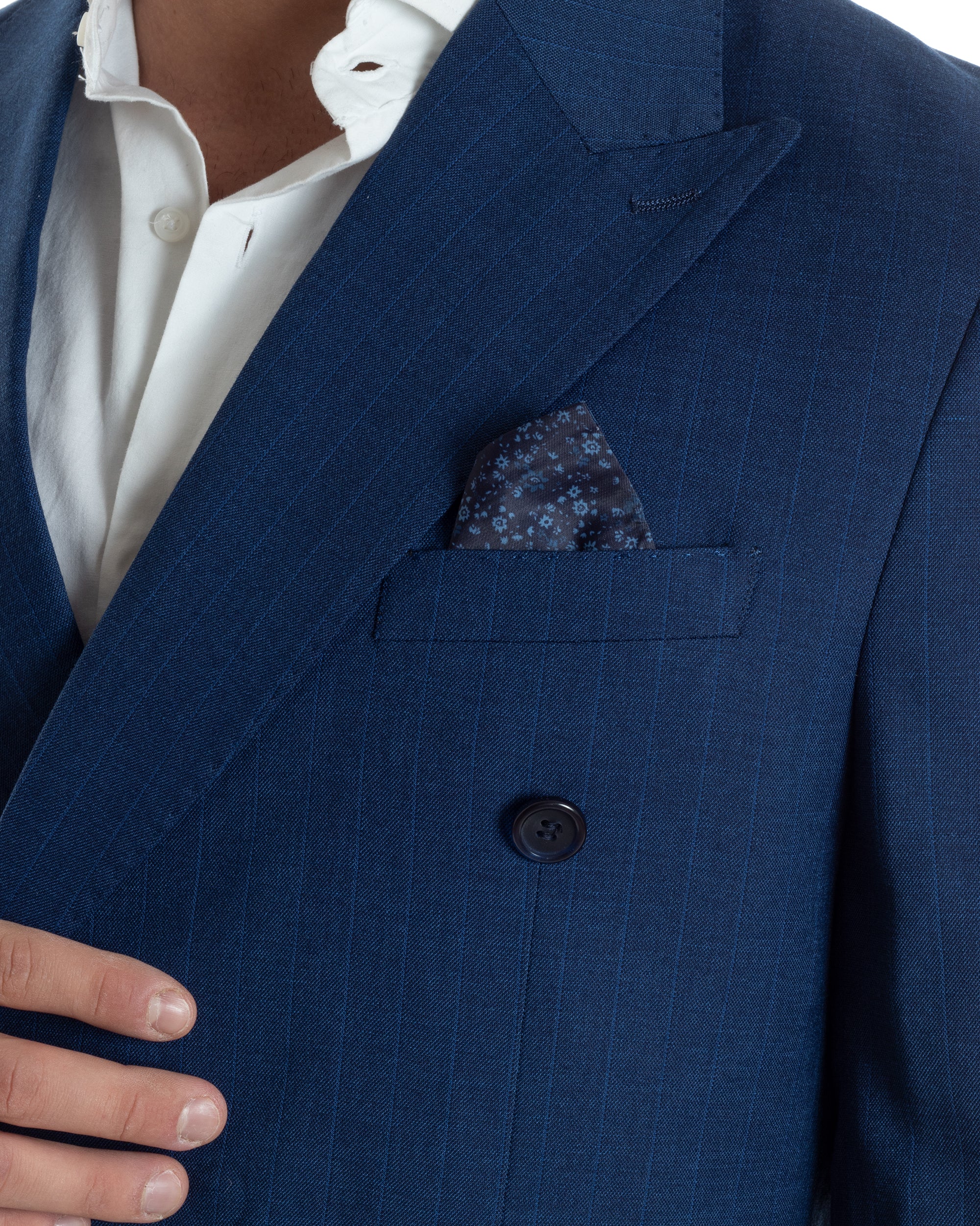 Abito Uomo Doppiopetto Vestito Completo Viscosa Giacca Pantaloni Blu Gessato Elegante Casual GIOSAL-AE1118A