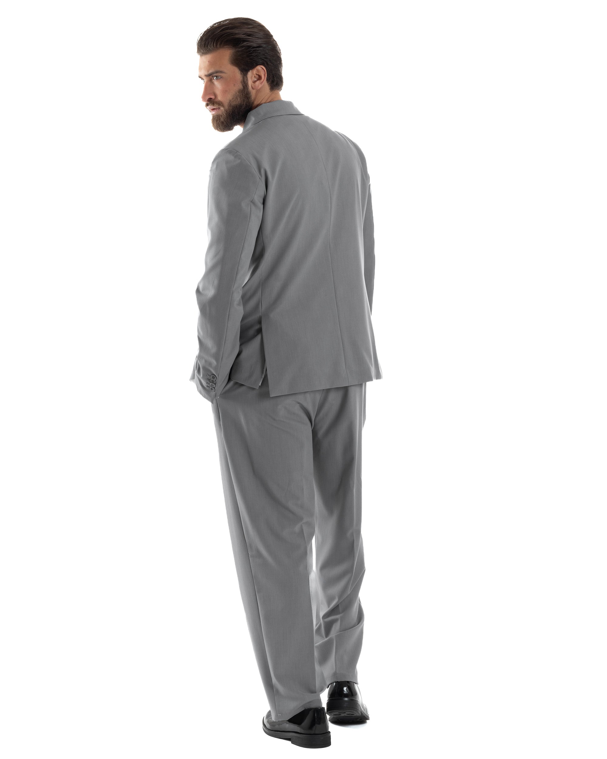 Herren-Anzugjacke aus Viskose, zweireihig, locker geschnitten, mit spitzem Revers, weitem Bein und Bundfaltenhose, lässig-locker, grau, GIOSAL-AE1119A