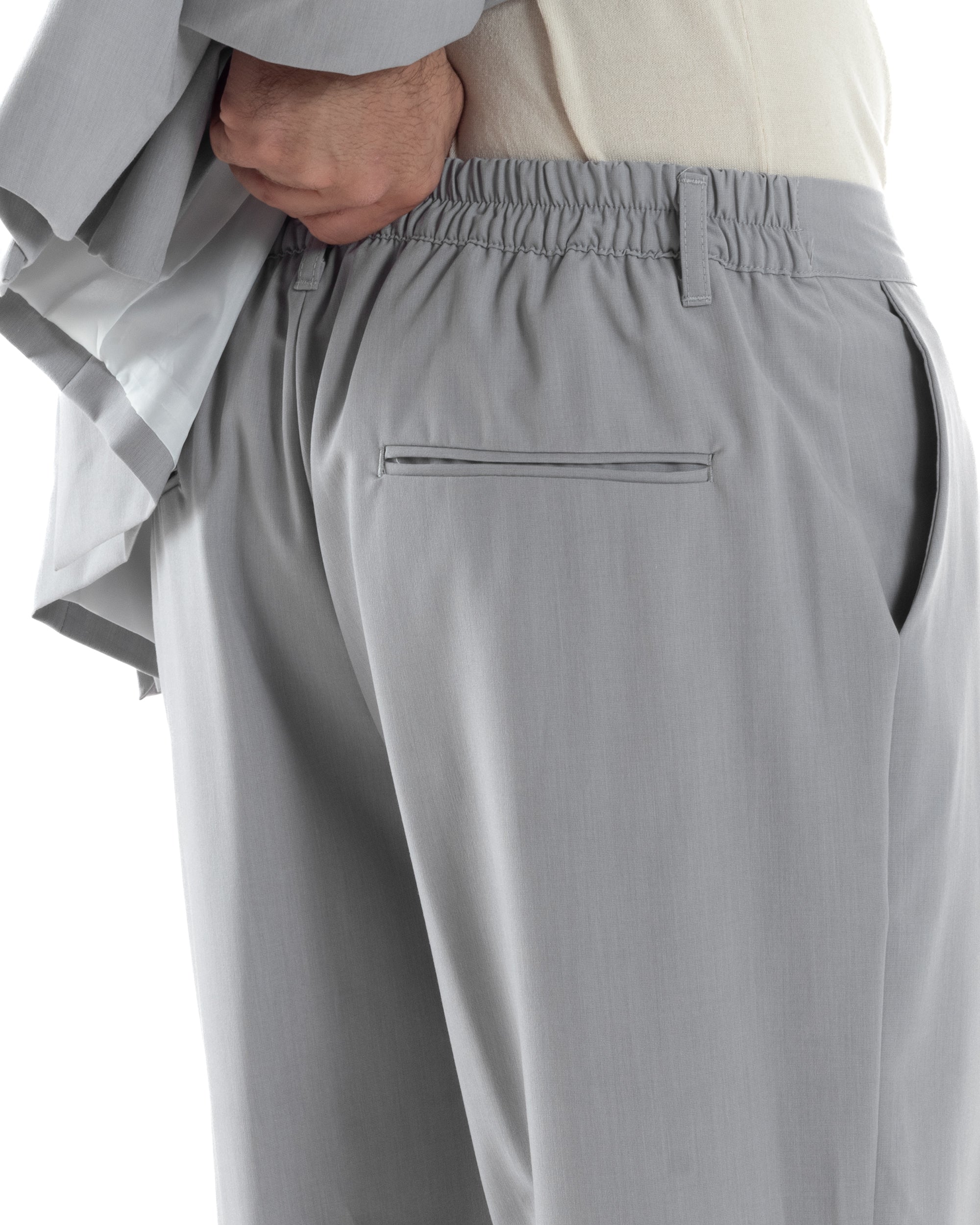 Abito Uomo Doppiopetto Viscosa Relaxed Fit Completo Giacca Rever A Lancia Pantaloni Pinces Fondo Largo Baggy Casual Grigio GIOSAL-AE1119A