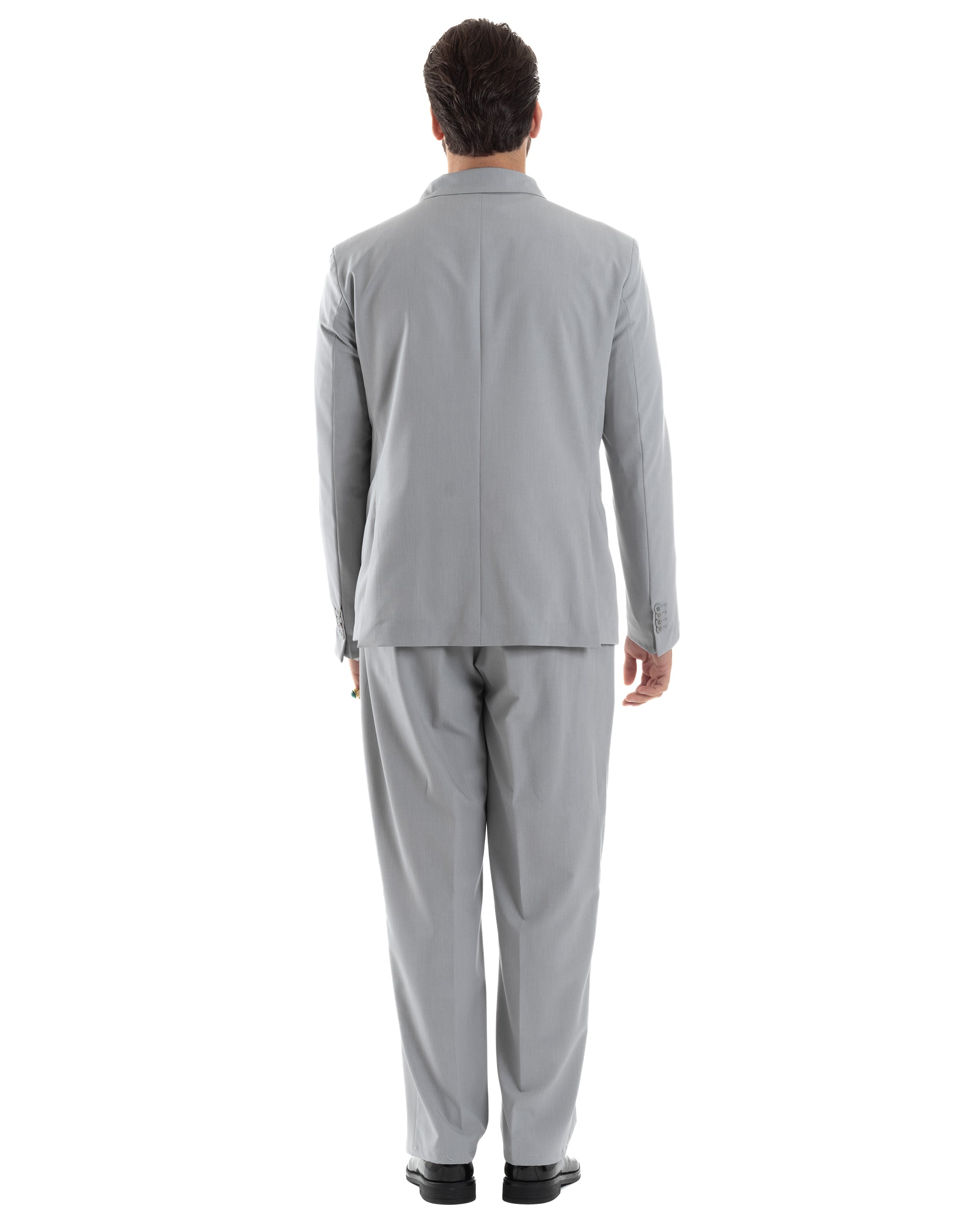 Abito Uomo Doppiopetto Viscosa Relaxed Fit Completo Giacca Rever A Lancia Pantaloni Pinces Fondo Largo Baggy Casual Grigio GIOSAL-AE1119A
