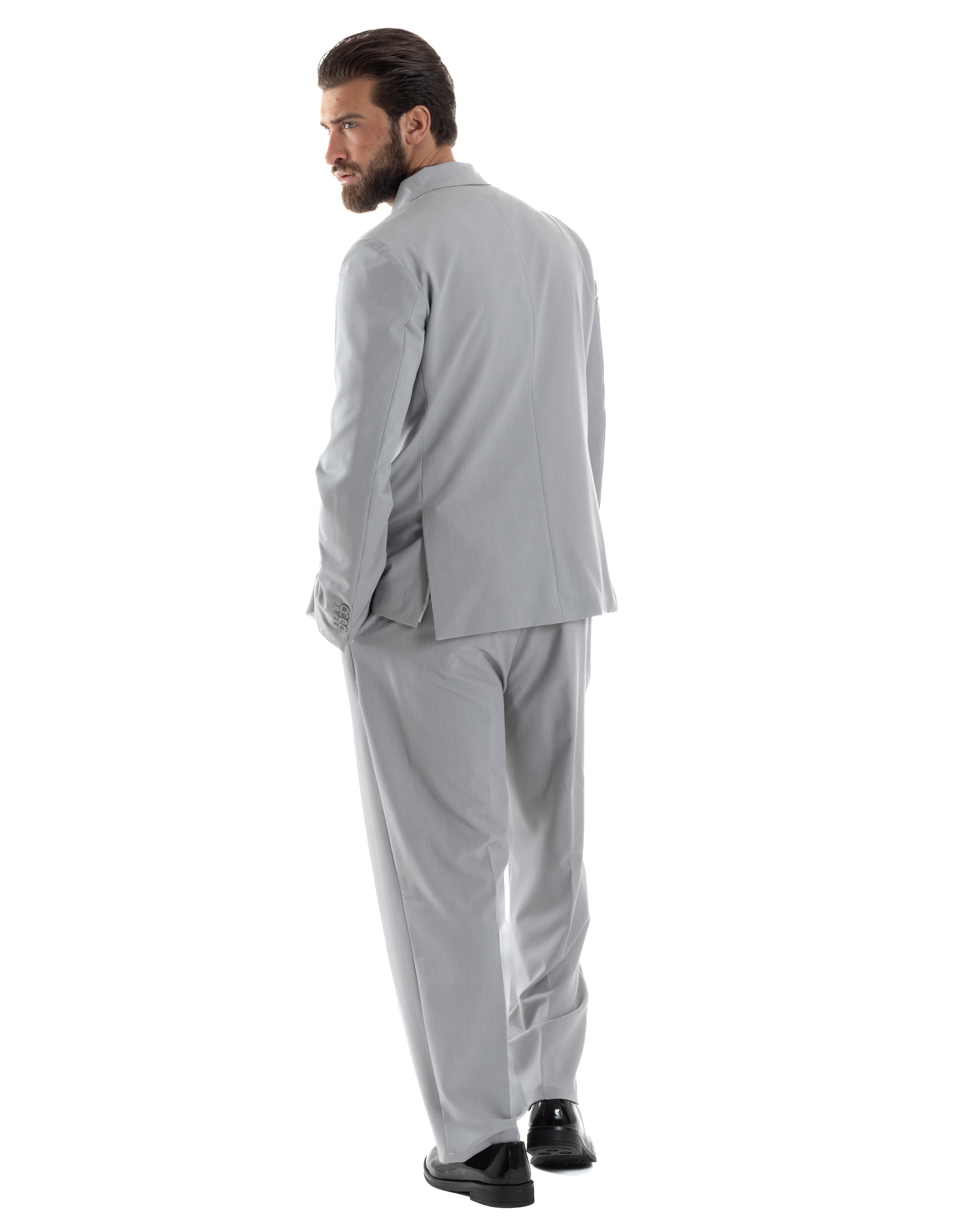 Abito Uomo Doppiopetto Viscosa Relaxed Fit Completo Giacca Rever A Lancia Pantaloni Pinces Fondo Largo Baggy Casual Grigio GIOSAL-AE1119A