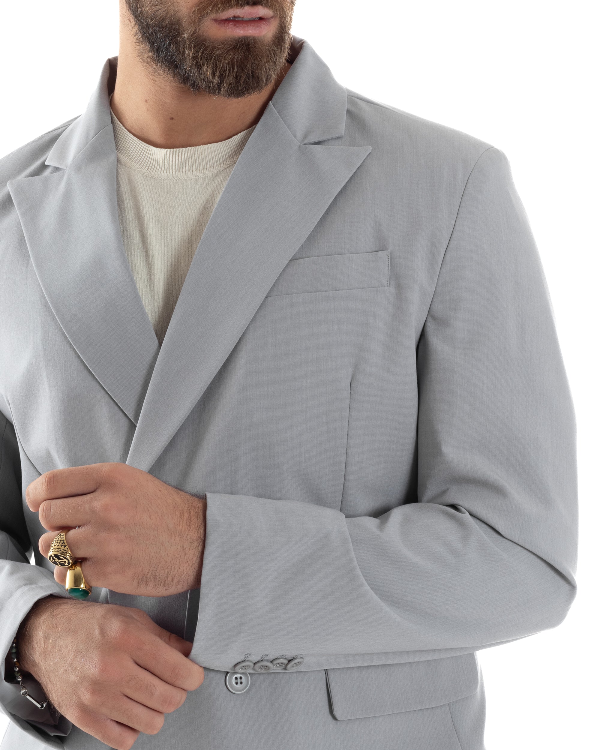 Abito Uomo Doppiopetto Viscosa Relaxed Fit Completo Giacca Rever A Lancia Pantaloni Pinces Fondo Largo Baggy Casual Grigio GIOSAL-AE1119A