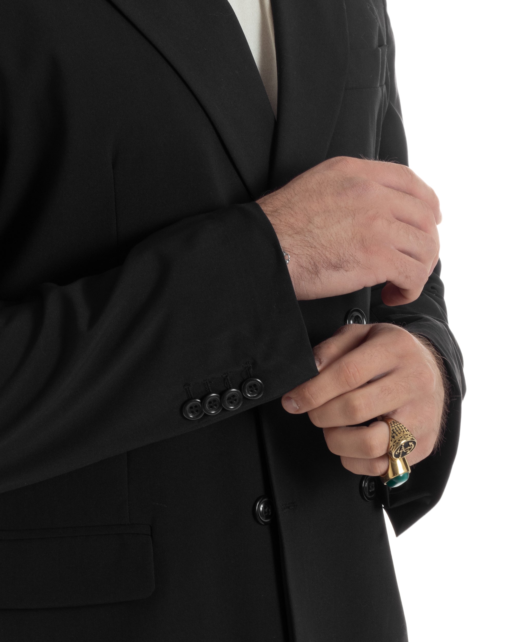 Herren-Anzugjacke aus Viskose, zweireihig, locker geschnitten, mit spitzem Revers, weitem Bein und Bundfaltenhose, lässig-locker, schwarz, GIOSAL-AE1120A