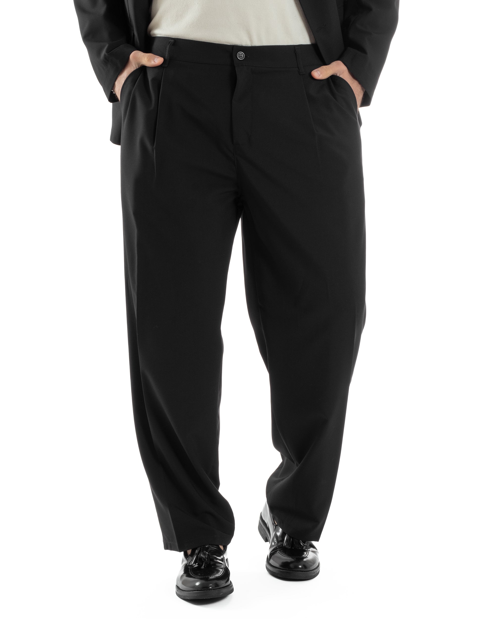 Herren-Anzugjacke aus Viskose, zweireihig, locker geschnitten, mit spitzem Revers, weitem Bein und Bundfaltenhose, lässig-locker, schwarz, GIOSAL-AE1120A