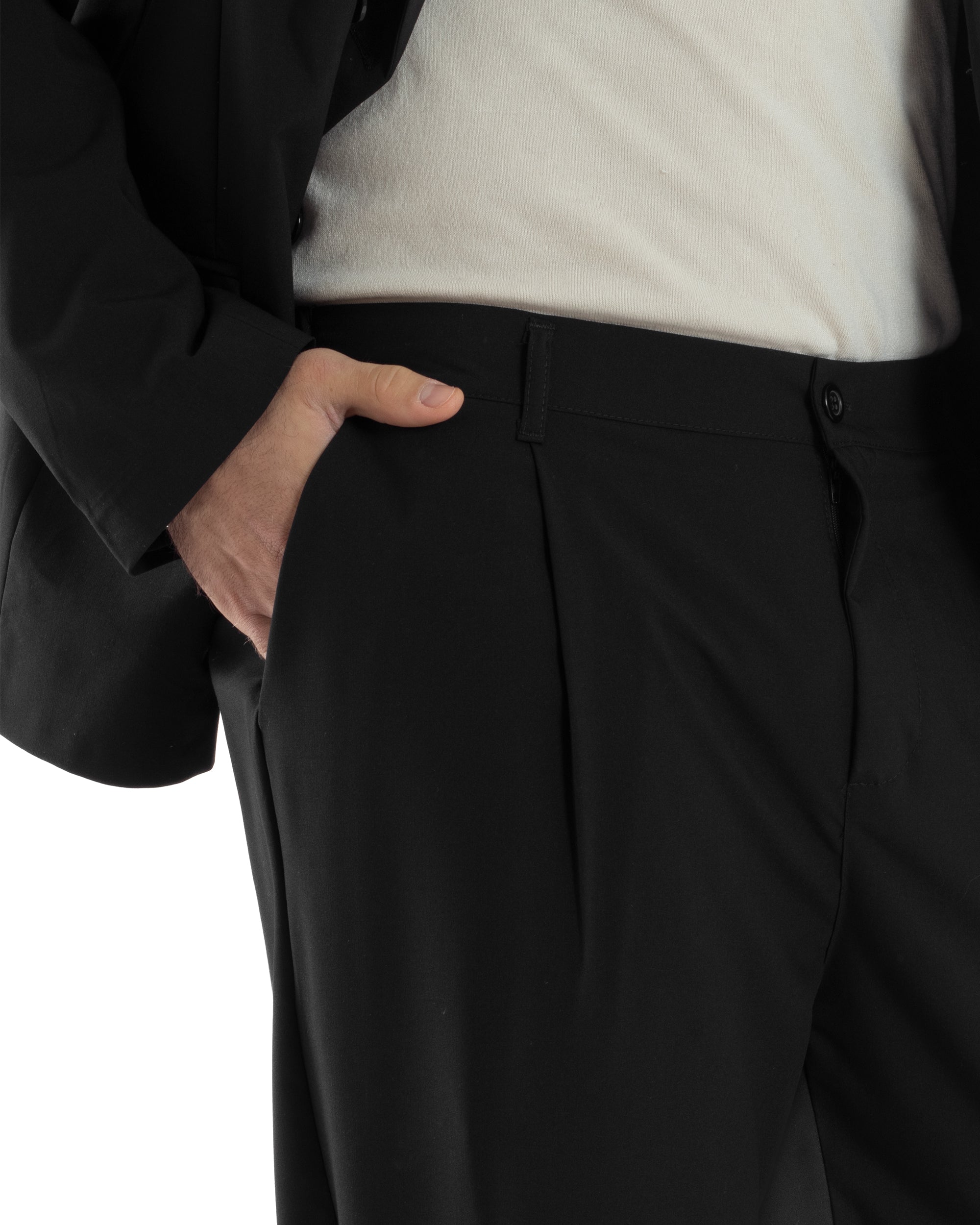 Herren-Anzugjacke aus Viskose, zweireihig, locker geschnitten, mit spitzem Revers, weitem Bein und Bundfaltenhose, lässig-locker, schwarz, GIOSAL-AE1120A