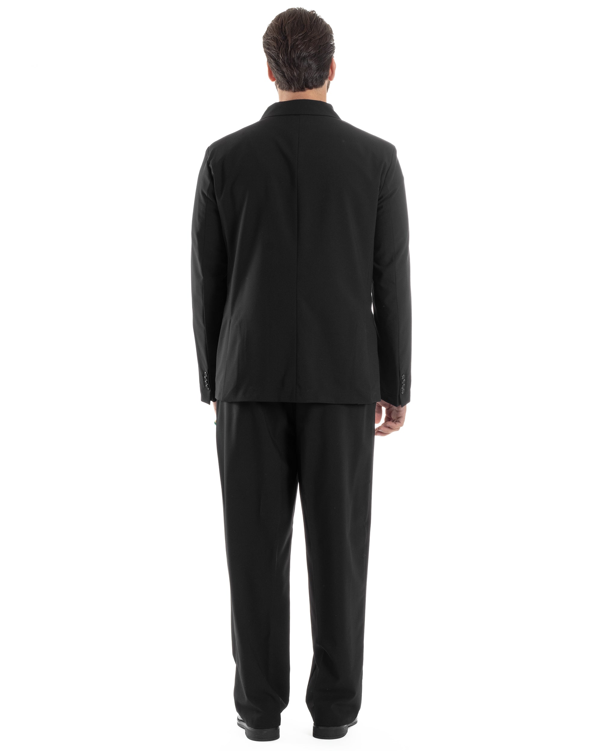 Herren-Anzugjacke aus Viskose, zweireihig, locker geschnitten, mit spitzem Revers, weitem Bein und Bundfaltenhose, lässig-locker, schwarz, GIOSAL-AE1120A