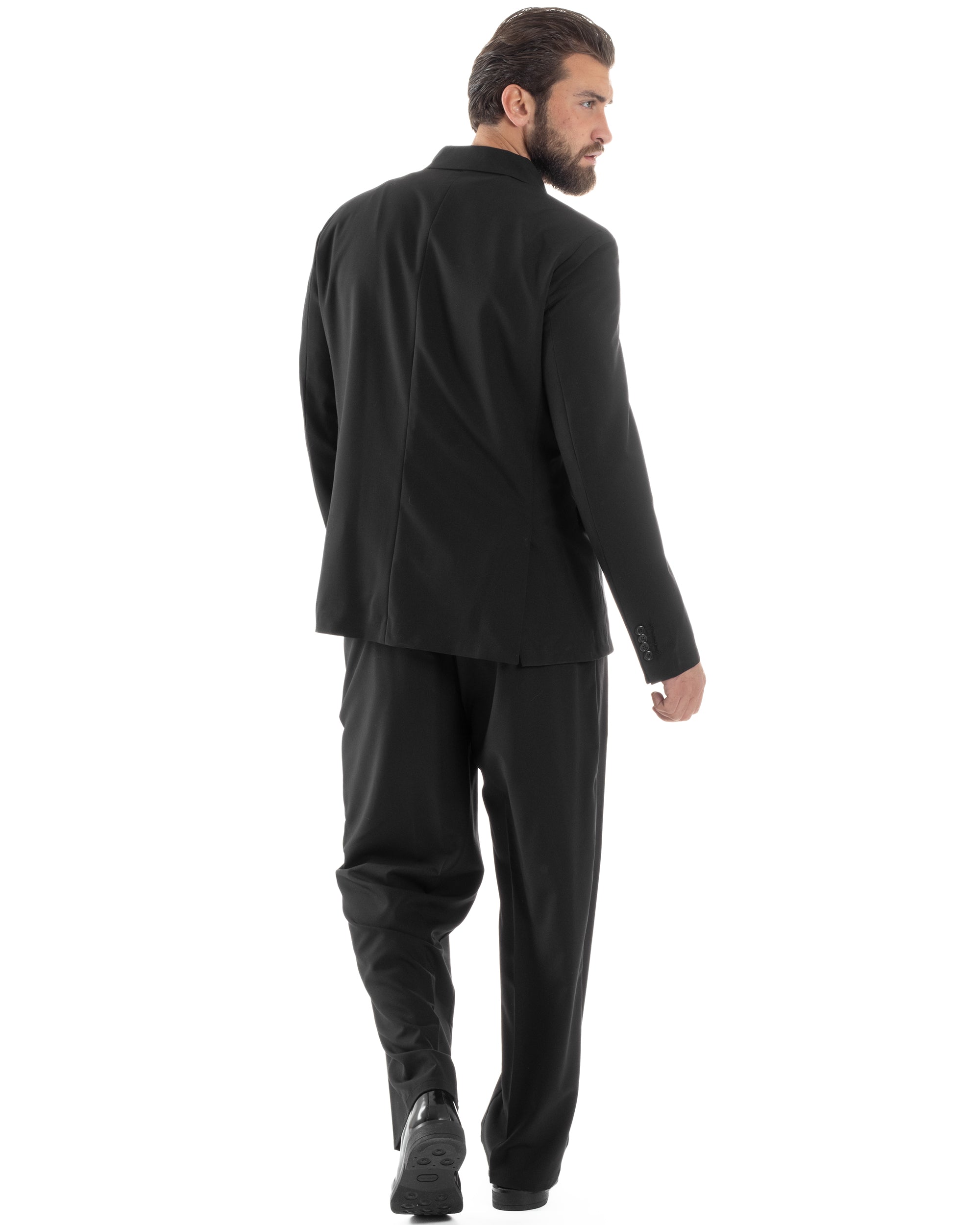 Herren-Anzugjacke aus Viskose, zweireihig, locker geschnitten, mit spitzem Revers, weitem Bein und Bundfaltenhose, lässig-locker, schwarz, GIOSAL-AE1120A