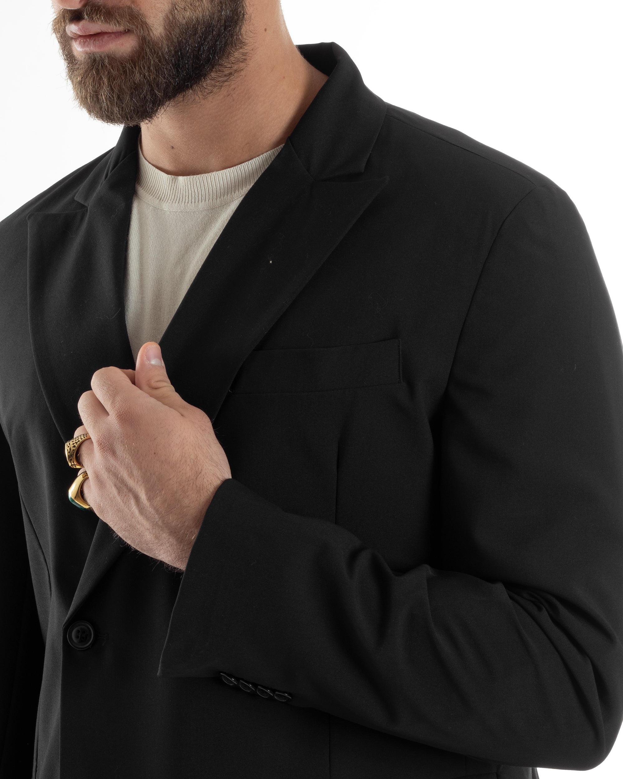 Herren-Anzugjacke aus Viskose, zweireihig, locker geschnitten, mit spitzem Revers, weitem Bein und Bundfaltenhose, lässig-locker, schwarz, GIOSAL-AE1120A