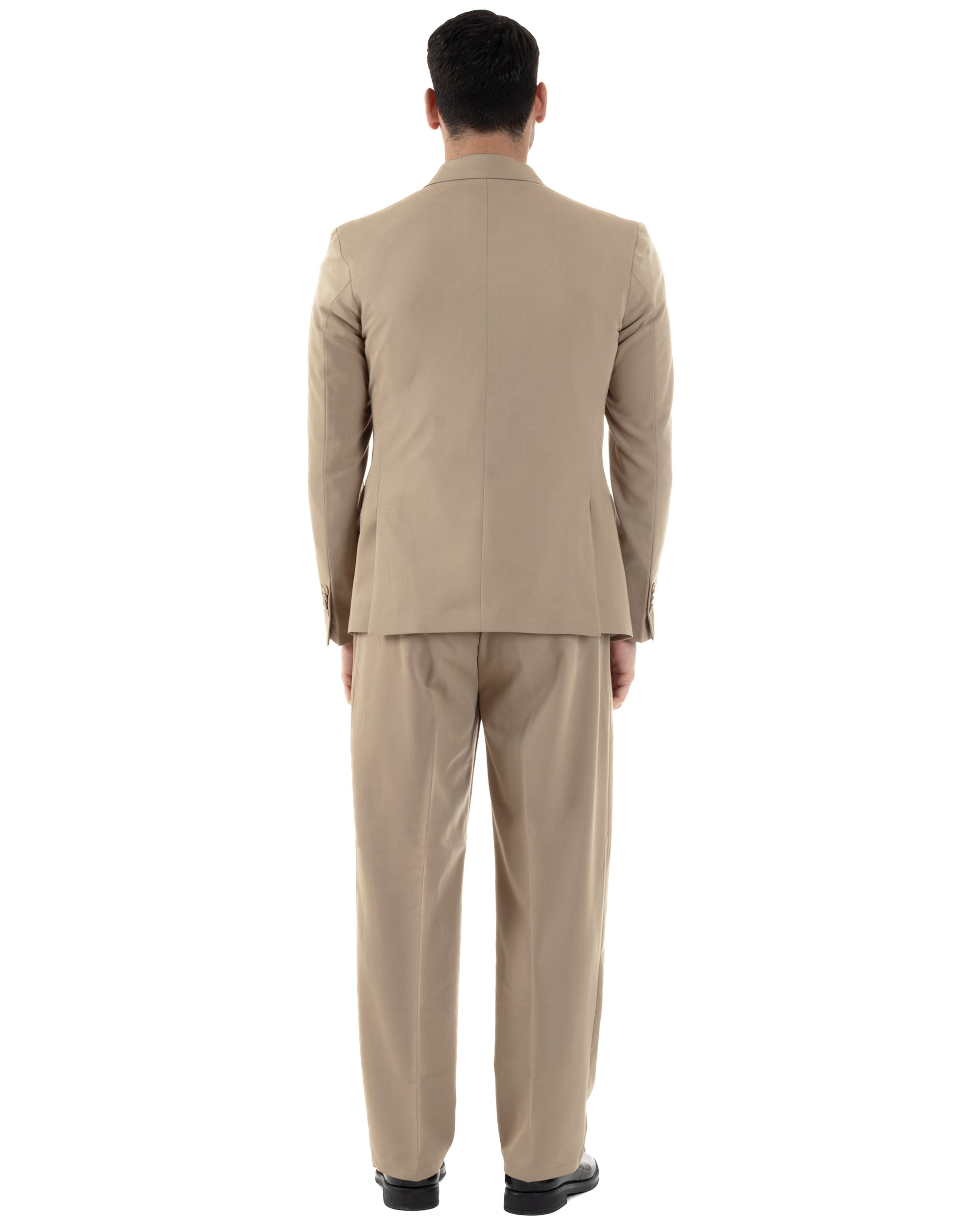 Abito Uomo Doppiopetto Viscosa Relaxed Fit Completo Giacca Rever A Lancia Pantaloni Pinces Fondo Largo Baggy Casual Beige GIOSAL-AE1121A