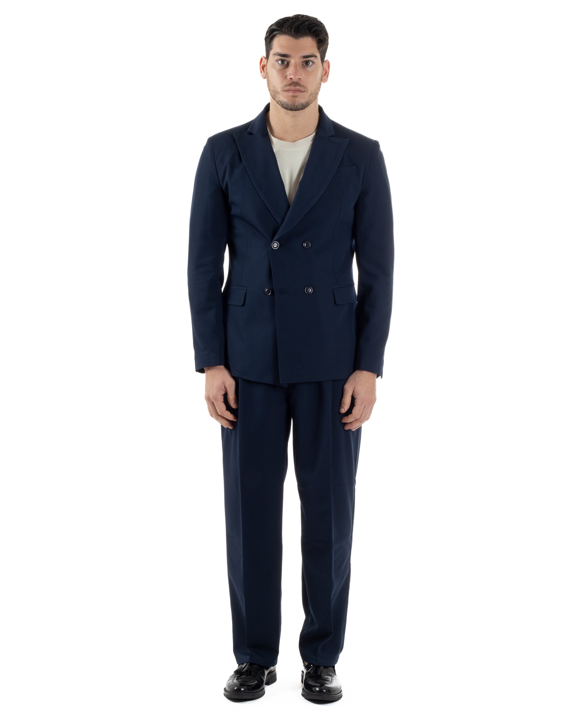 Men's Double Breasted Suit Suit Jacket Pants Buttons Lapels Satin Blue Elegant Tuxedo GIOSAL-AE1050A