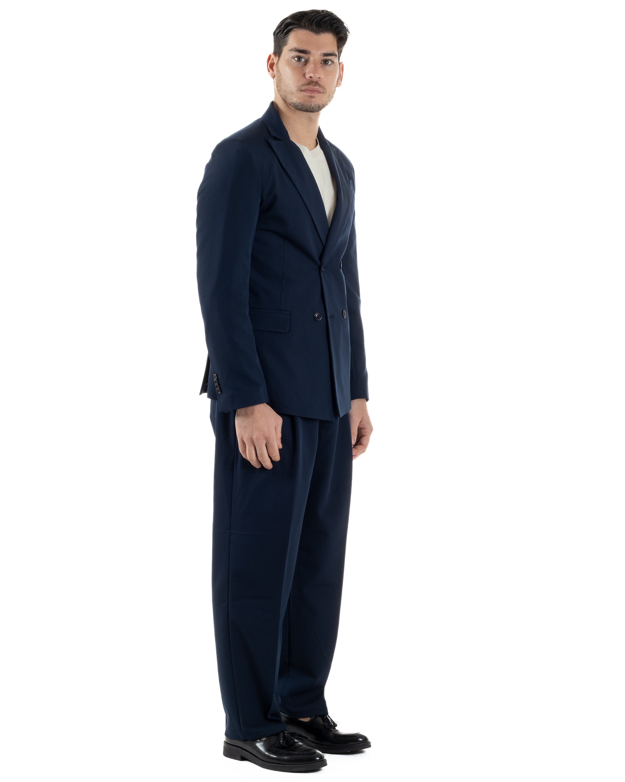 Men's Double Breasted Suit Suit Jacket Pants Buttons Lapels Satin Blue Elegant Tuxedo GIOSAL-AE1050A
