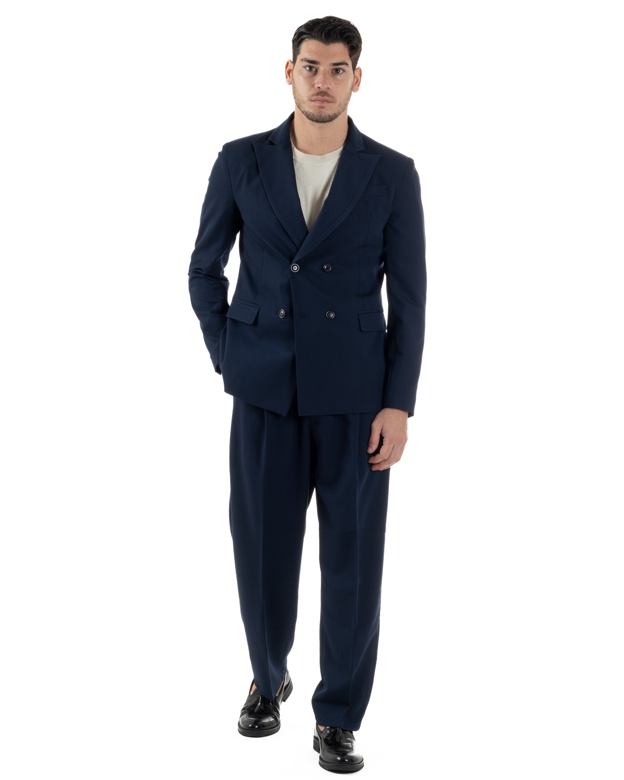 Men's Double Breasted Suit Suit Jacket Pants Buttons Lapels Satin Blue Elegant Tuxedo GIOSAL-AE1050A