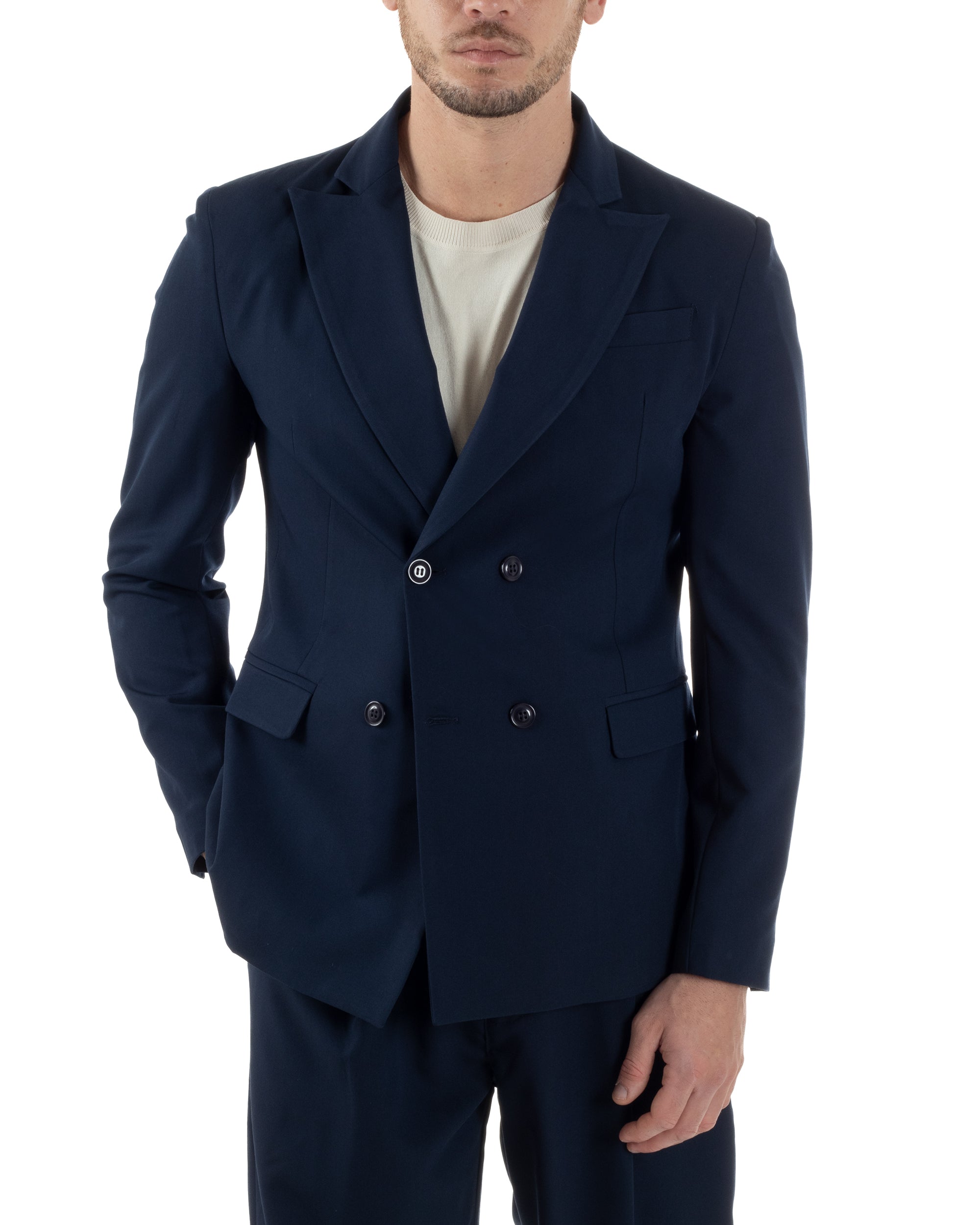 Men's Double Breasted Suit Suit Jacket Pants Buttons Lapels Satin Blue Elegant Tuxedo GIOSAL-AE1050A
