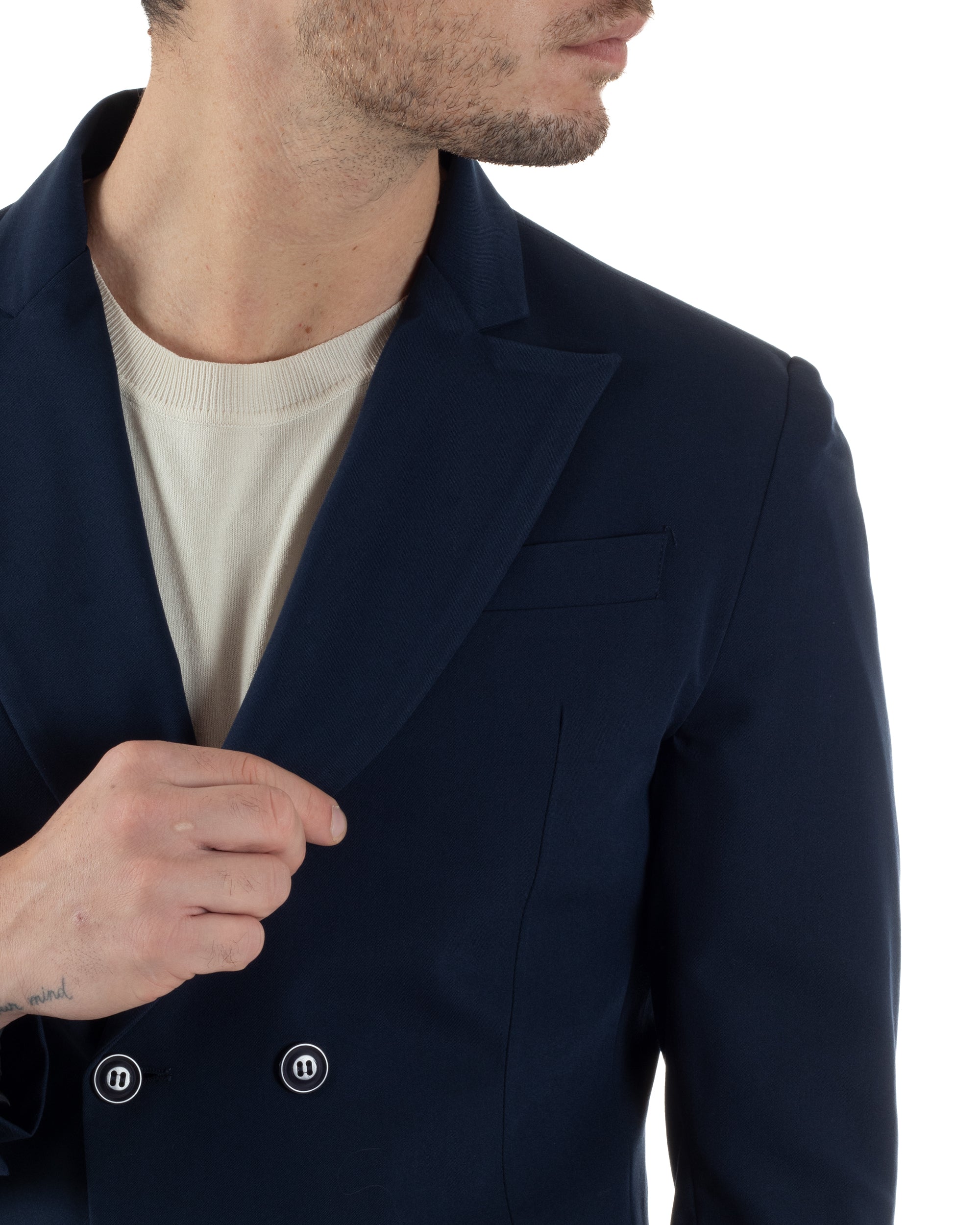 Men's Double Breasted Suit Suit Jacket Pants Buttons Lapels Satin Blue Elegant Tuxedo GIOSAL-AE1050A