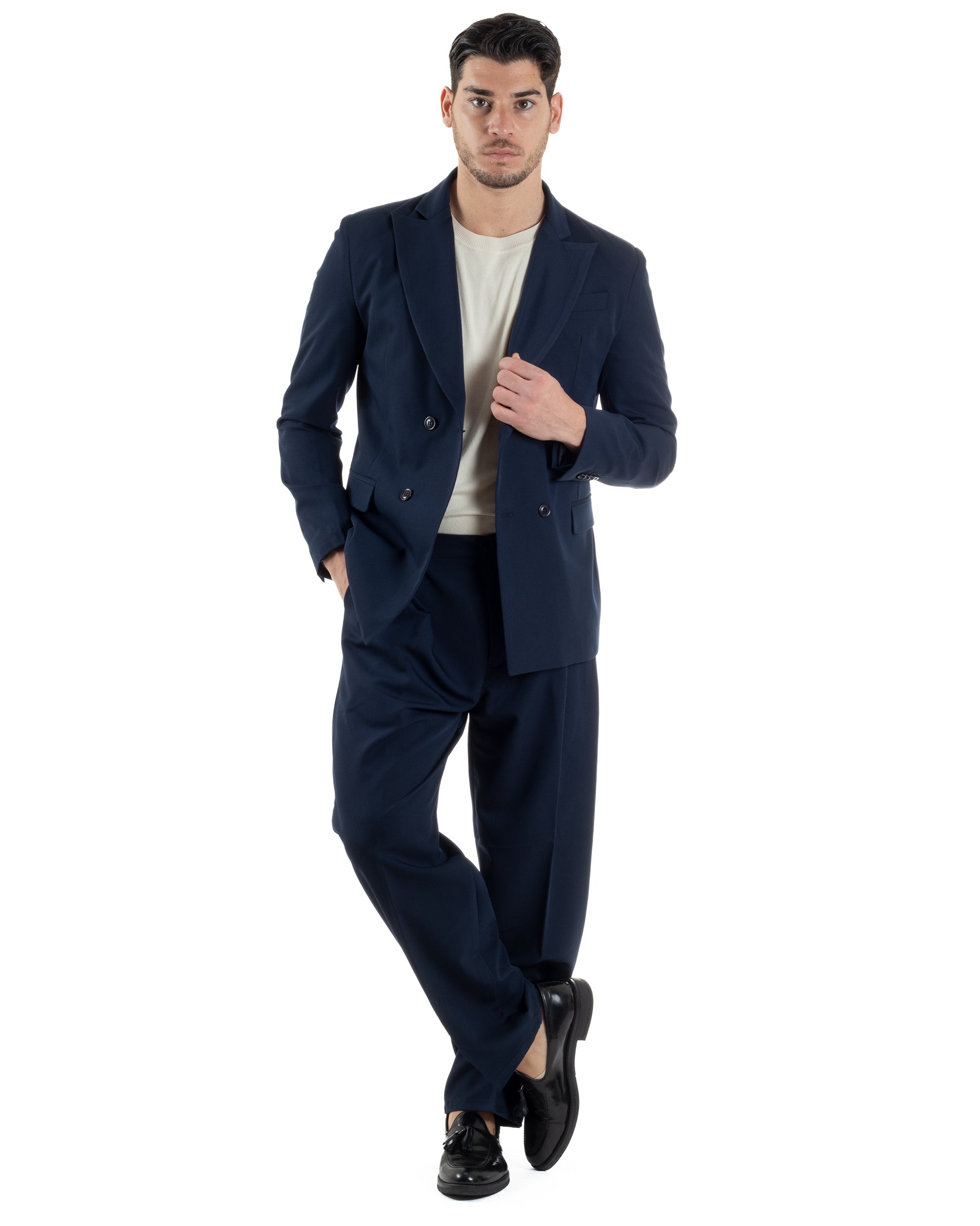 Men's Double Breasted Suit Suit Jacket Pants Buttons Lapels Satin Blue Elegant Tuxedo GIOSAL-AE1050A