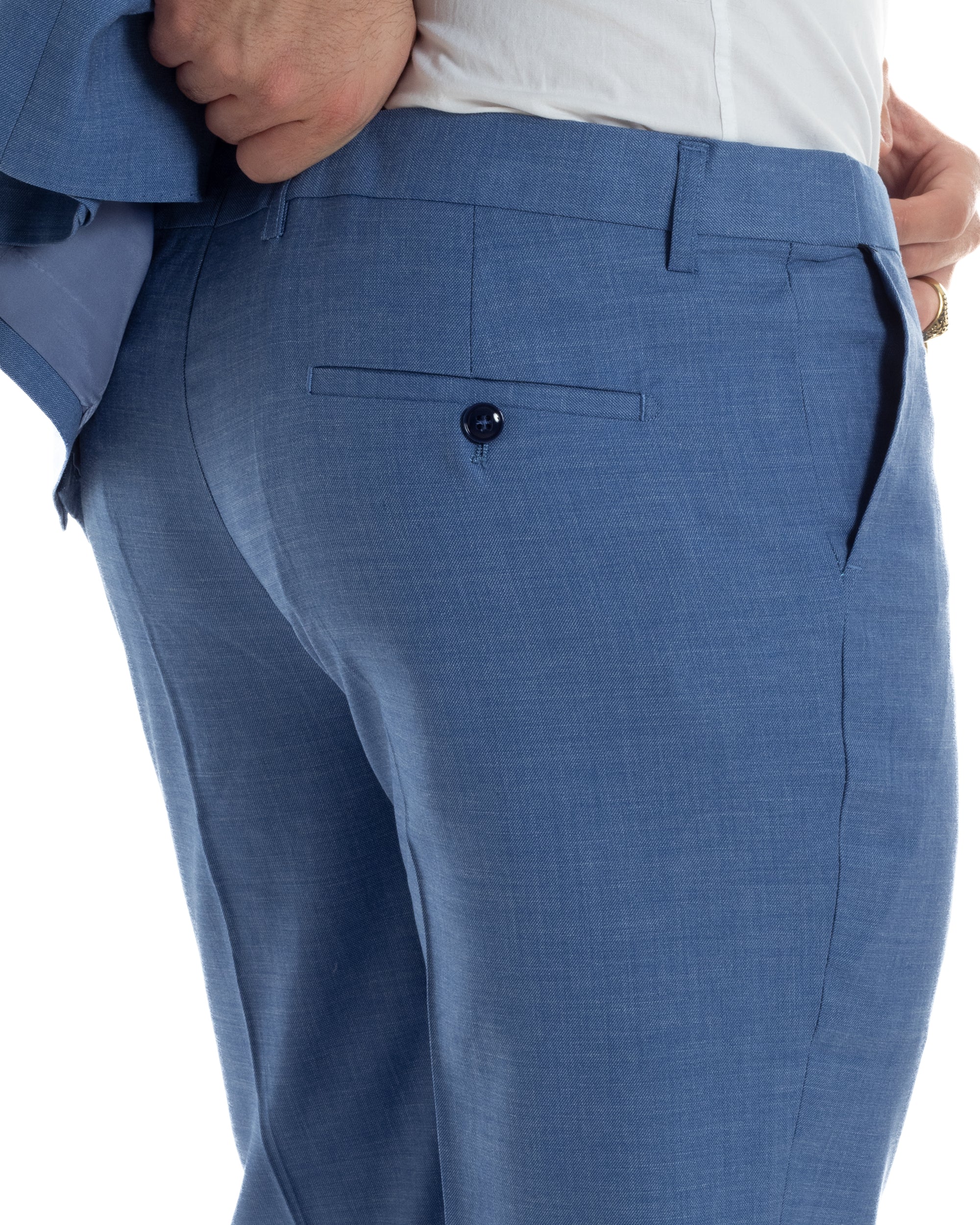 Abito Uomo Monopetto Vestito Viscosa Completo Giacca Pantaloni Blu Chiaro Melangiato AE1126A