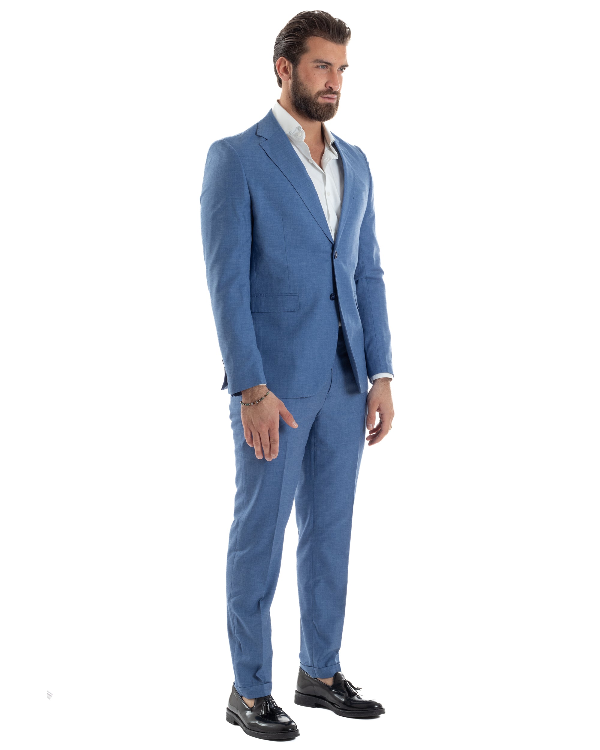Abito Uomo Monopetto Vestito Completo Giacca Pantaloni Blu Chiaro Elegante Casual GIOSAL-AE1126A