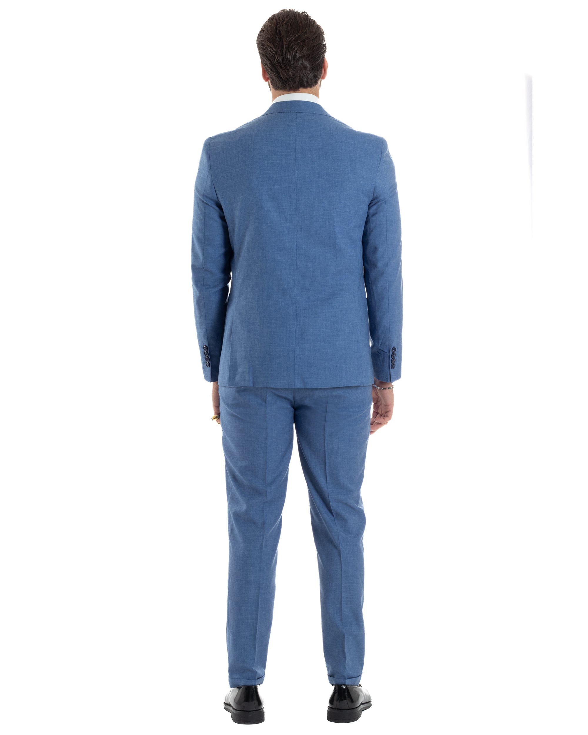 Abito Uomo Monopetto Vestito Completo Giacca Pantaloni Blu Chiaro Elegante Casual GIOSAL-AE1126A