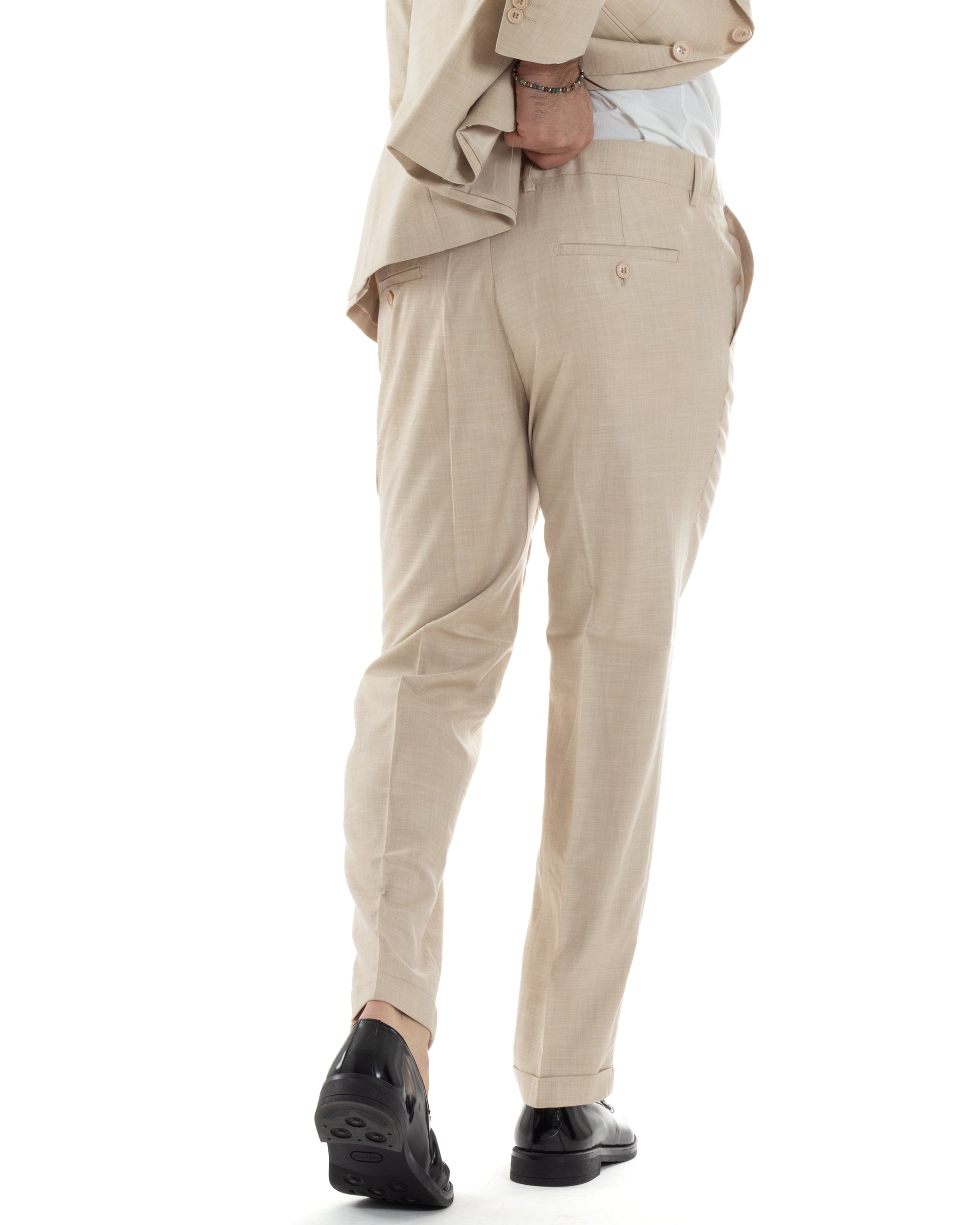 Abito Uomo Monopetto Vestito Viscosa Completo Giacca Pantaloni Beige Melangiato AE1127A