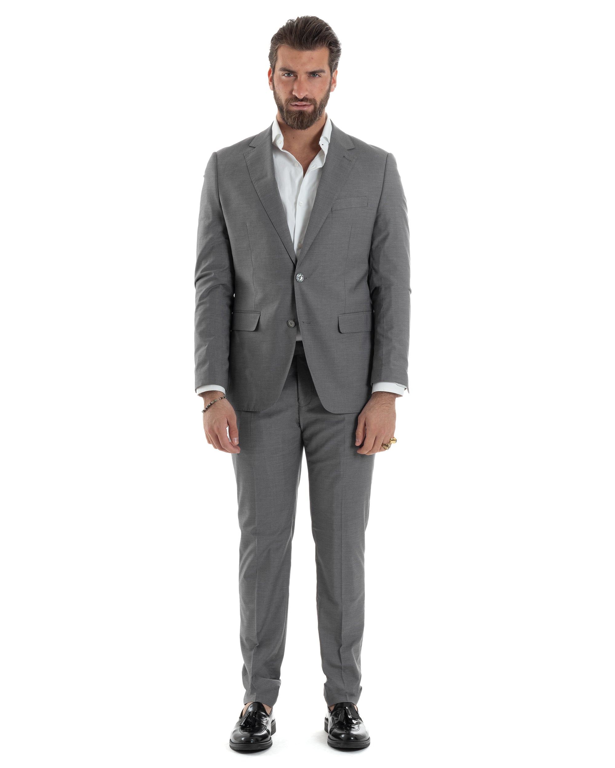Abito Uomo Monopetto Vestito Viscosa Completo Giacca Pantaloni Elegante Casual Tinta Unita Grigio GIOSAL-AE1128A