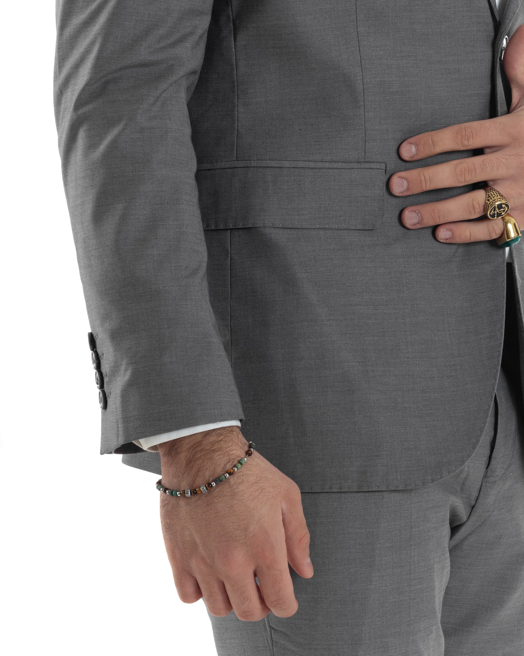 Abito Uomo Monopetto Vestito Viscosa Completo Giacca Pantaloni Elegante Casual Tinta Unita Grigio GIOSAL-AE1128A