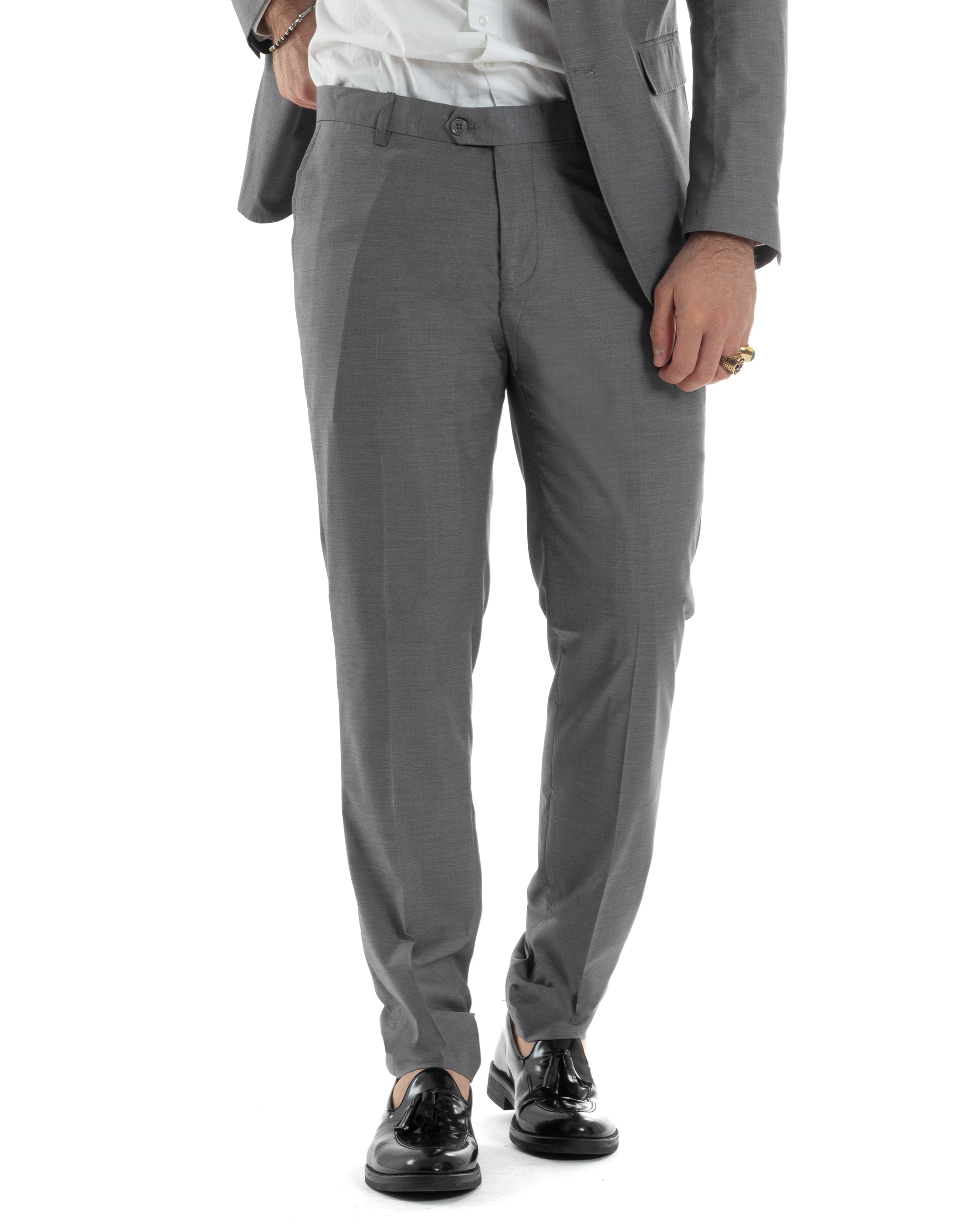 Abito Uomo Monopetto Vestito Viscosa Completo Giacca Pantaloni Elegante Casual Tinta Unita Grigio GIOSAL-AE1128A