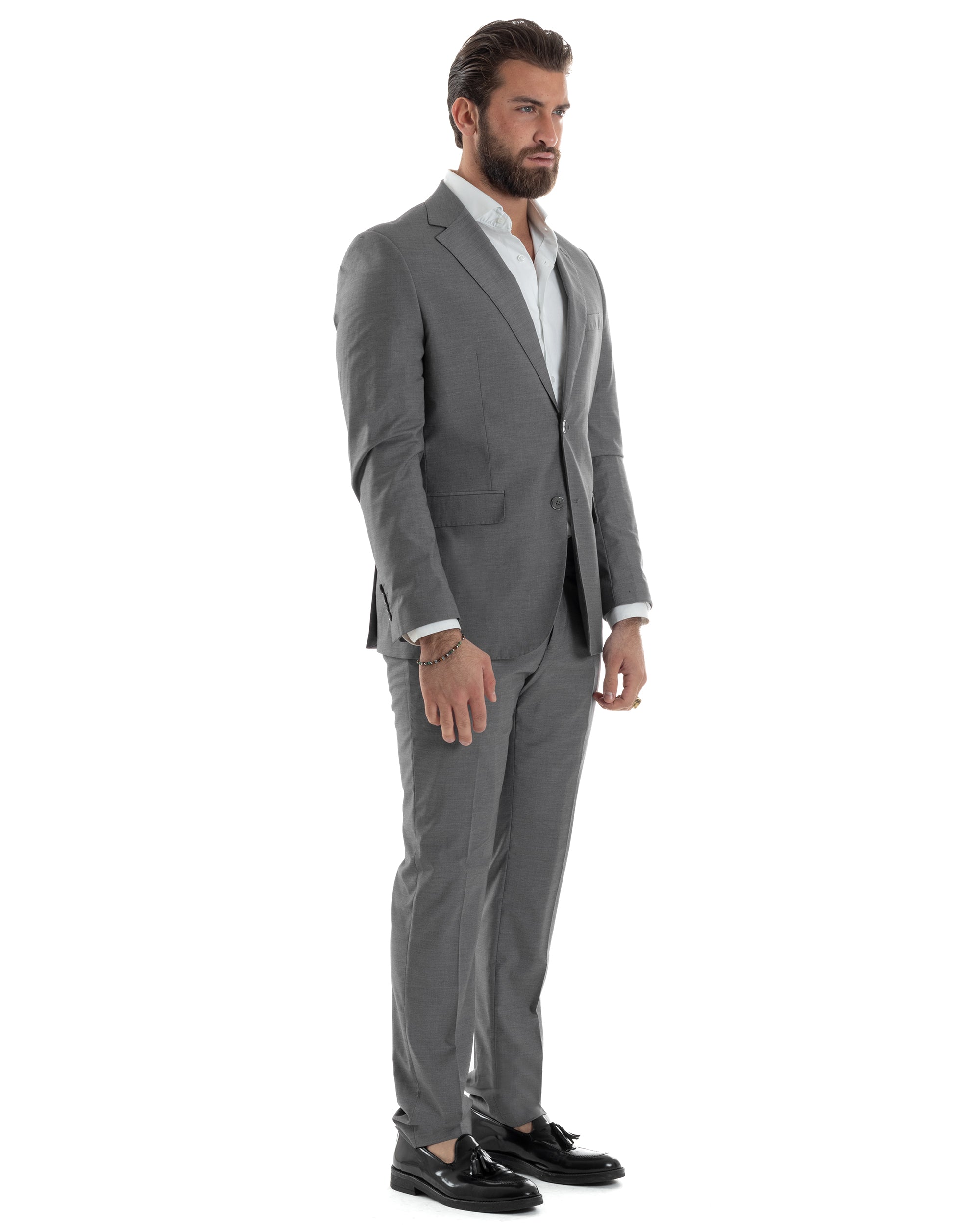 Abito Uomo Monopetto Vestito Viscosa Completo Giacca Pantaloni Elegante Casual Tinta Unita Grigio GIOSAL-AE1128A
