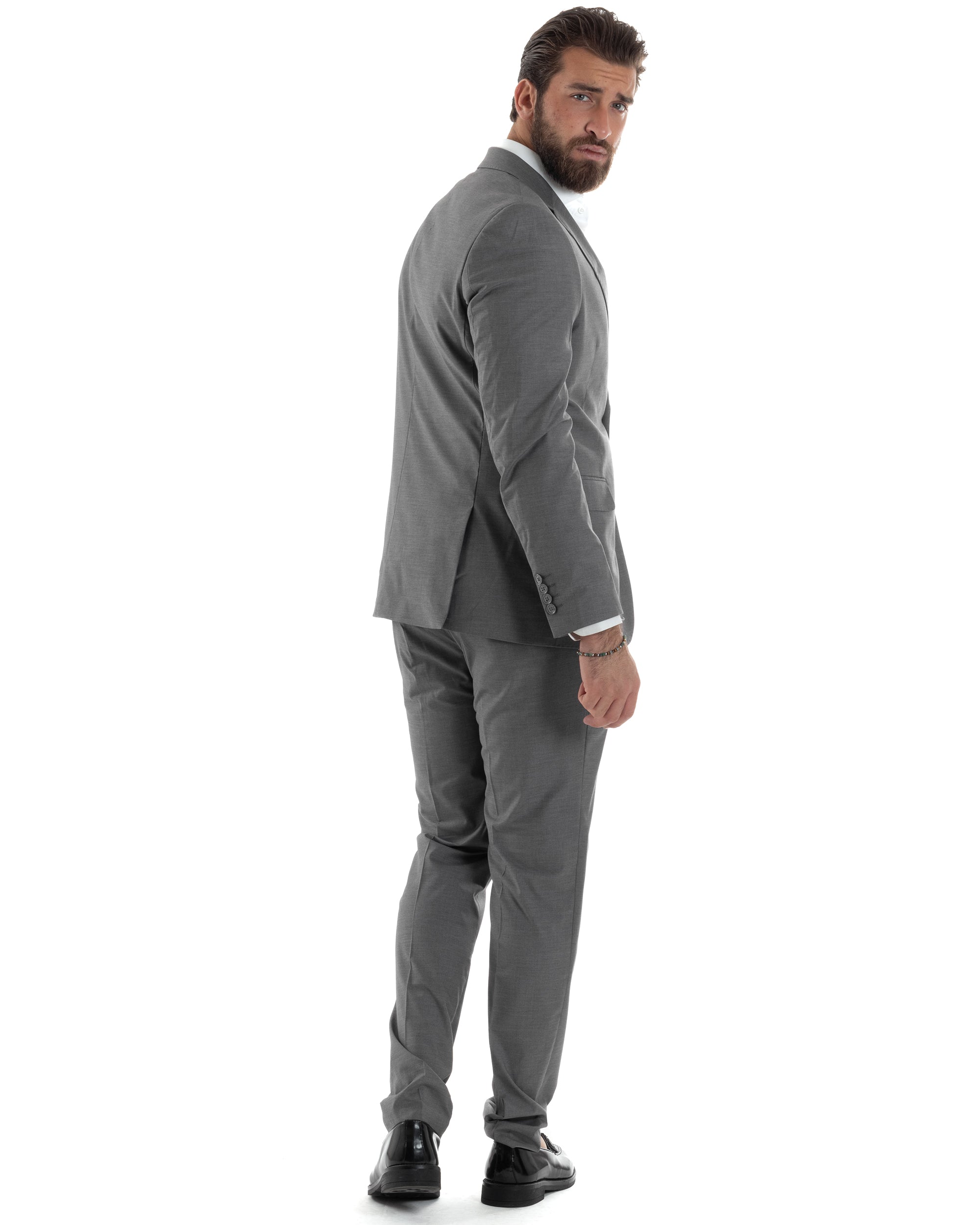Abito Uomo Monopetto Vestito Viscosa Completo Giacca Pantaloni Elegante Casual Tinta Unita Grigio GIOSAL-AE1128A