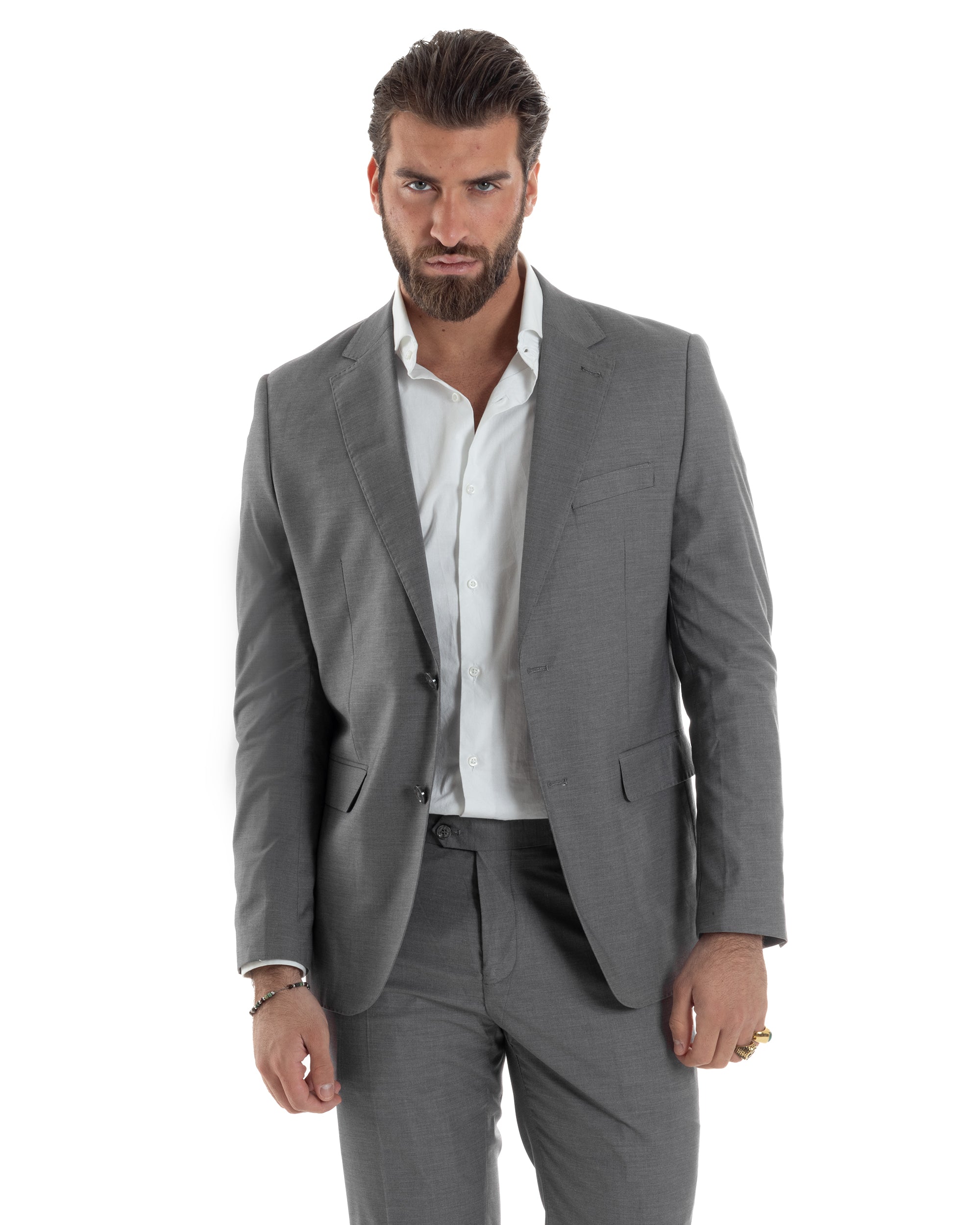 Abito Uomo Monopetto Vestito Viscosa Completo Giacca Pantaloni Elegante Casual Tinta Unita Grigio GIOSAL-AE1128A
