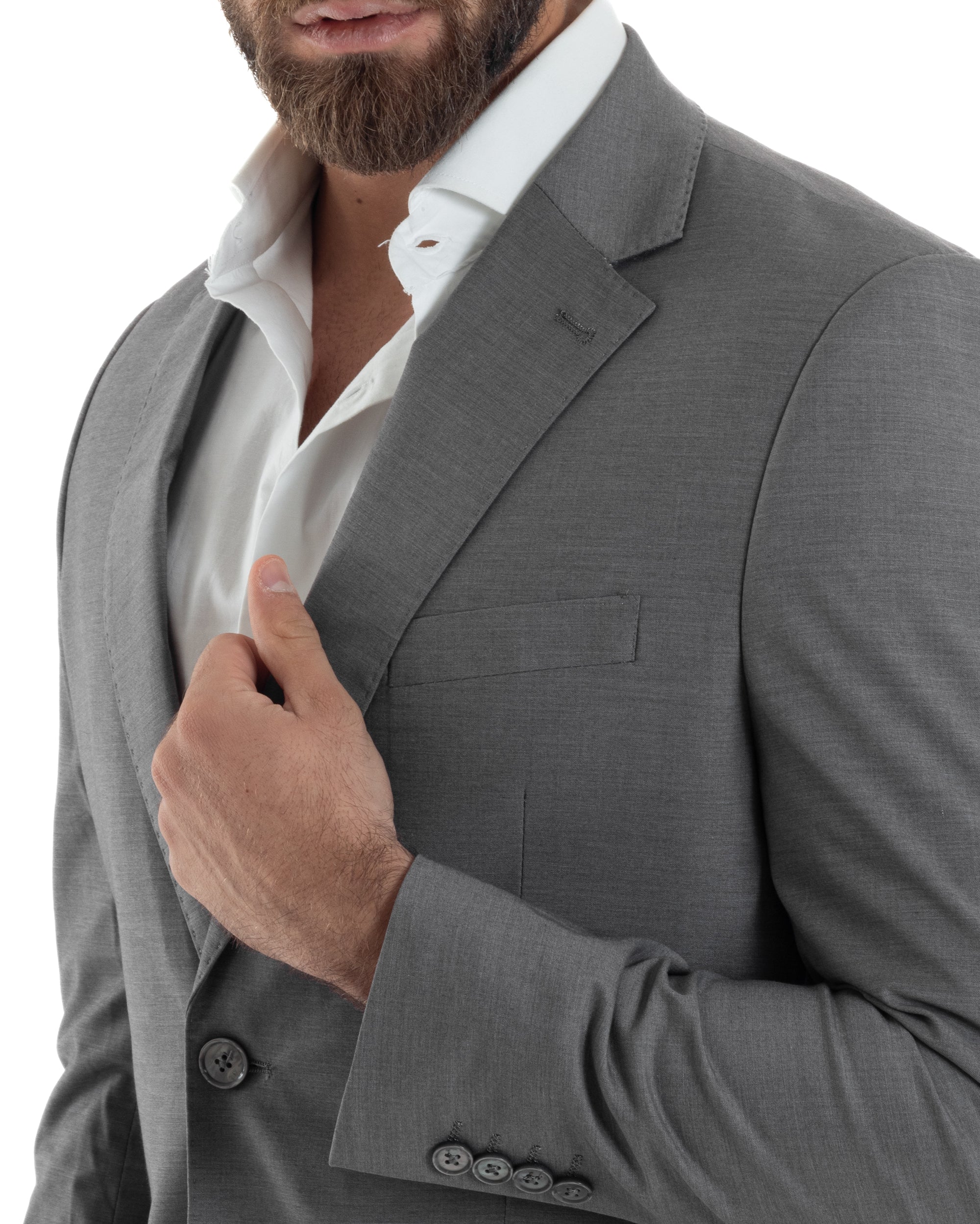 Abito Uomo Monopetto Vestito Viscosa Completo Giacca Pantaloni Elegante Casual Tinta Unita Grigio GIOSAL-AE1128A