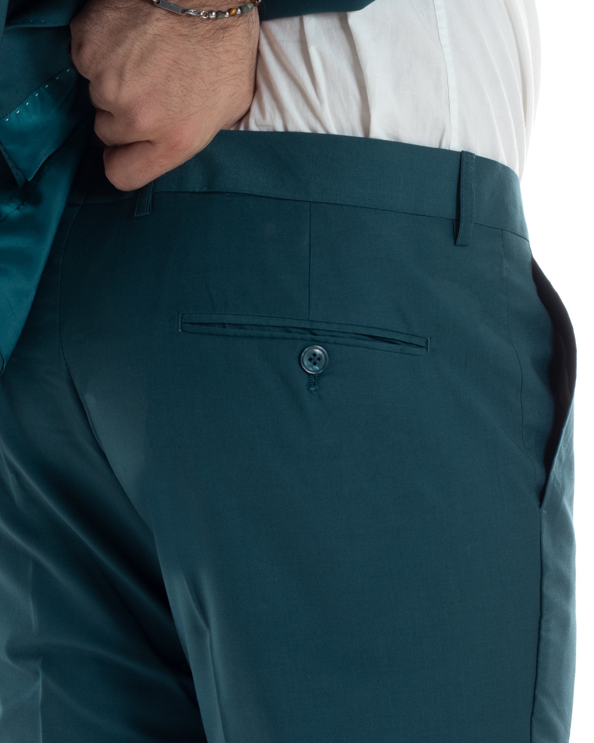 Abito Uomo Monopetto Vestito Viscosa Completo Giacca Pantaloni Elegante Casual Tinta Unita Petrolio GIOSAL-AE1129A