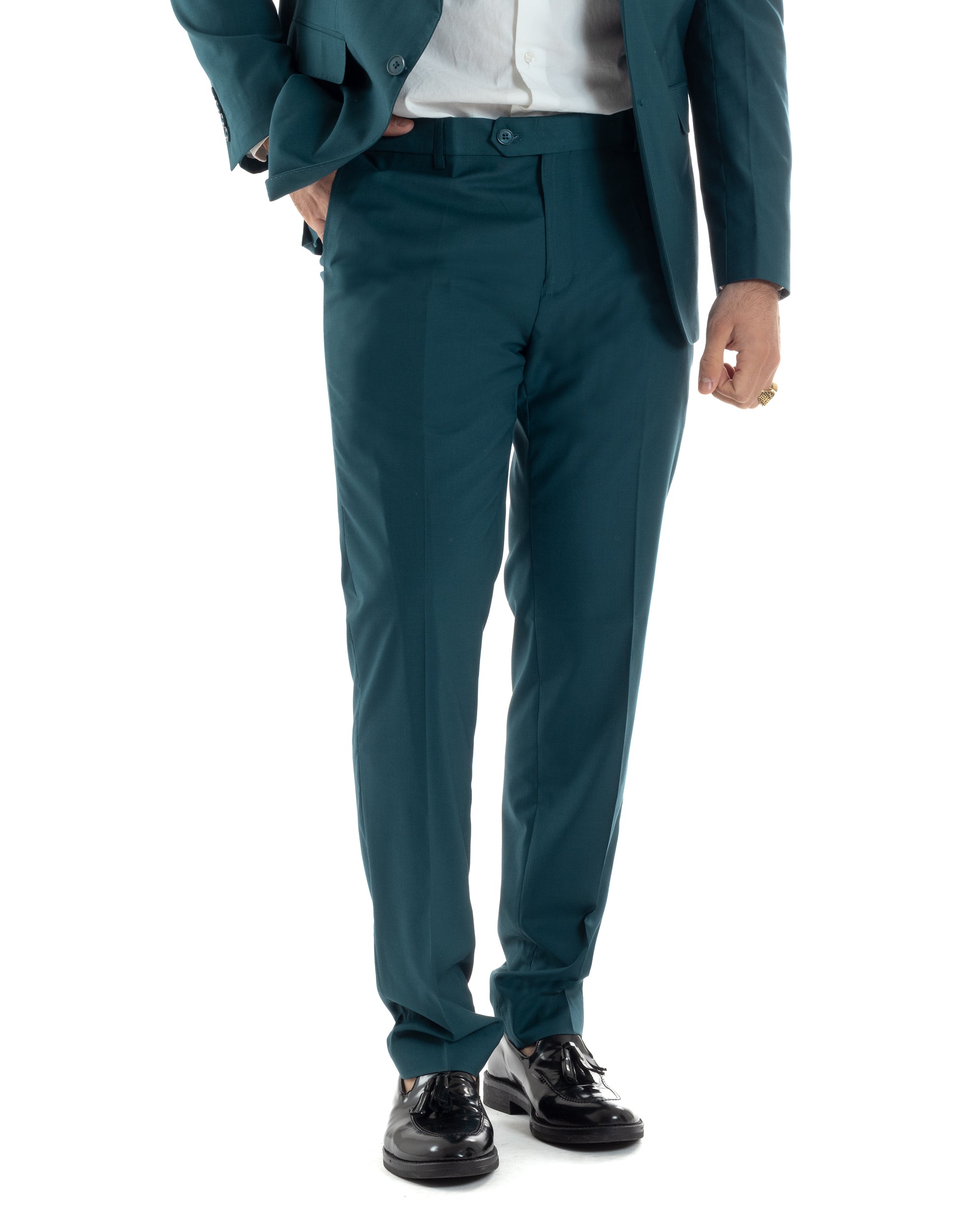 Abito Uomo Monopetto Vestito Viscosa Completo Giacca Pantaloni Elegante Casual Tinta Unita Petrolio GIOSAL-AE1129A