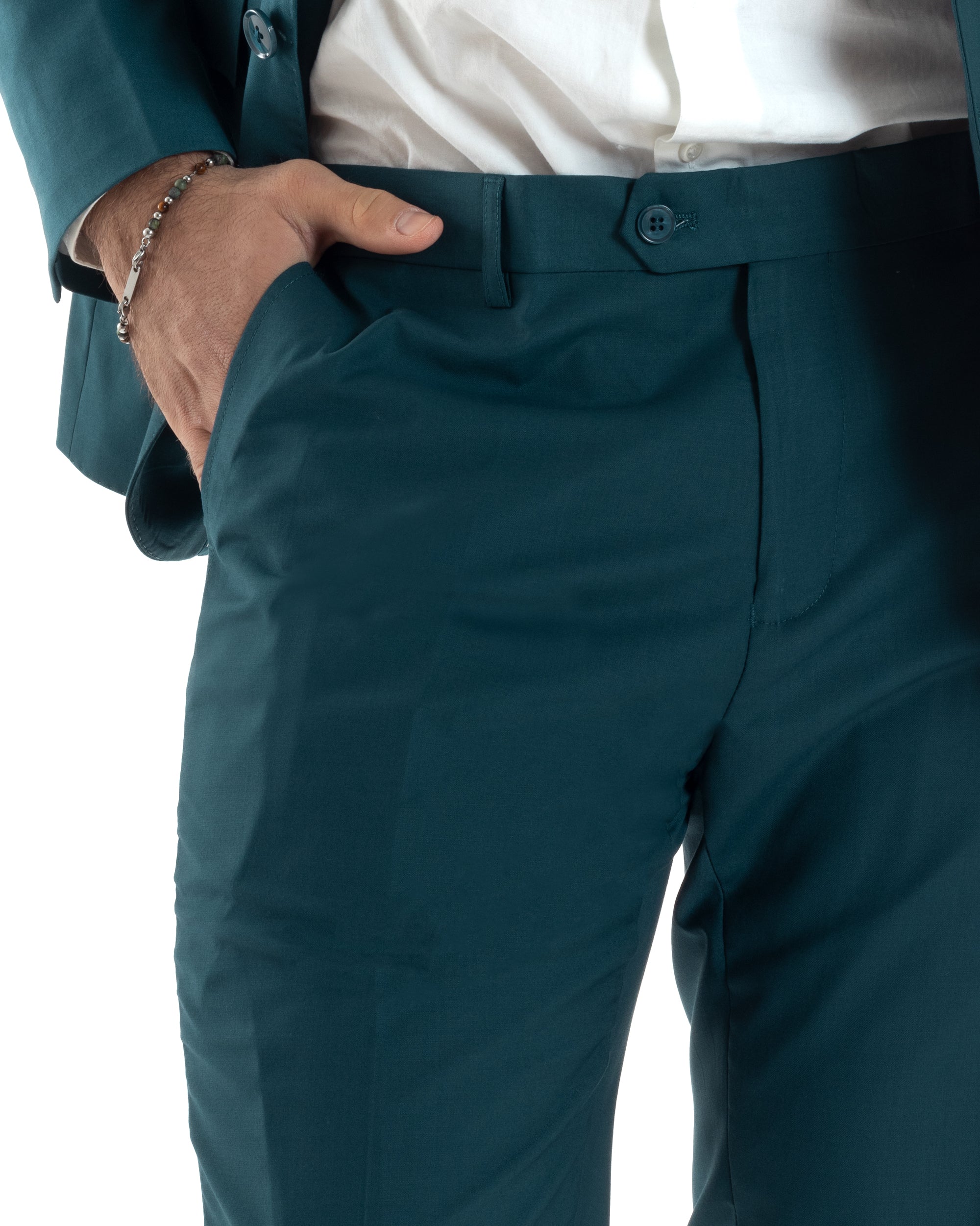 Abito Uomo Monopetto Vestito Viscosa Completo Giacca Pantaloni Elegante Casual Tinta Unita Petrolio GIOSAL-AE1129A