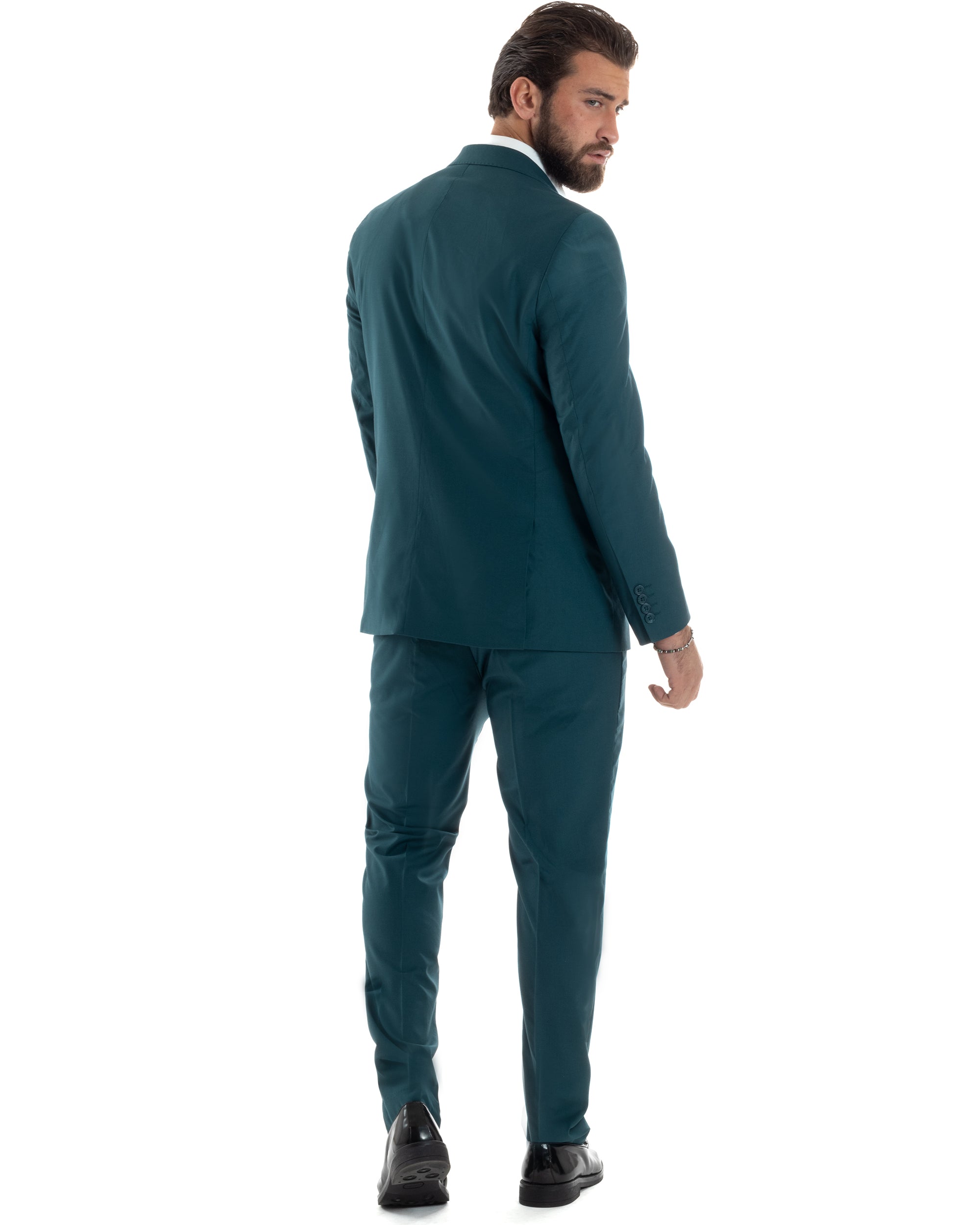 Abito Uomo Monopetto Vestito Viscosa Completo Giacca Pantaloni Elegante Casual Tinta Unita Petrolio GIOSAL-AE1129A