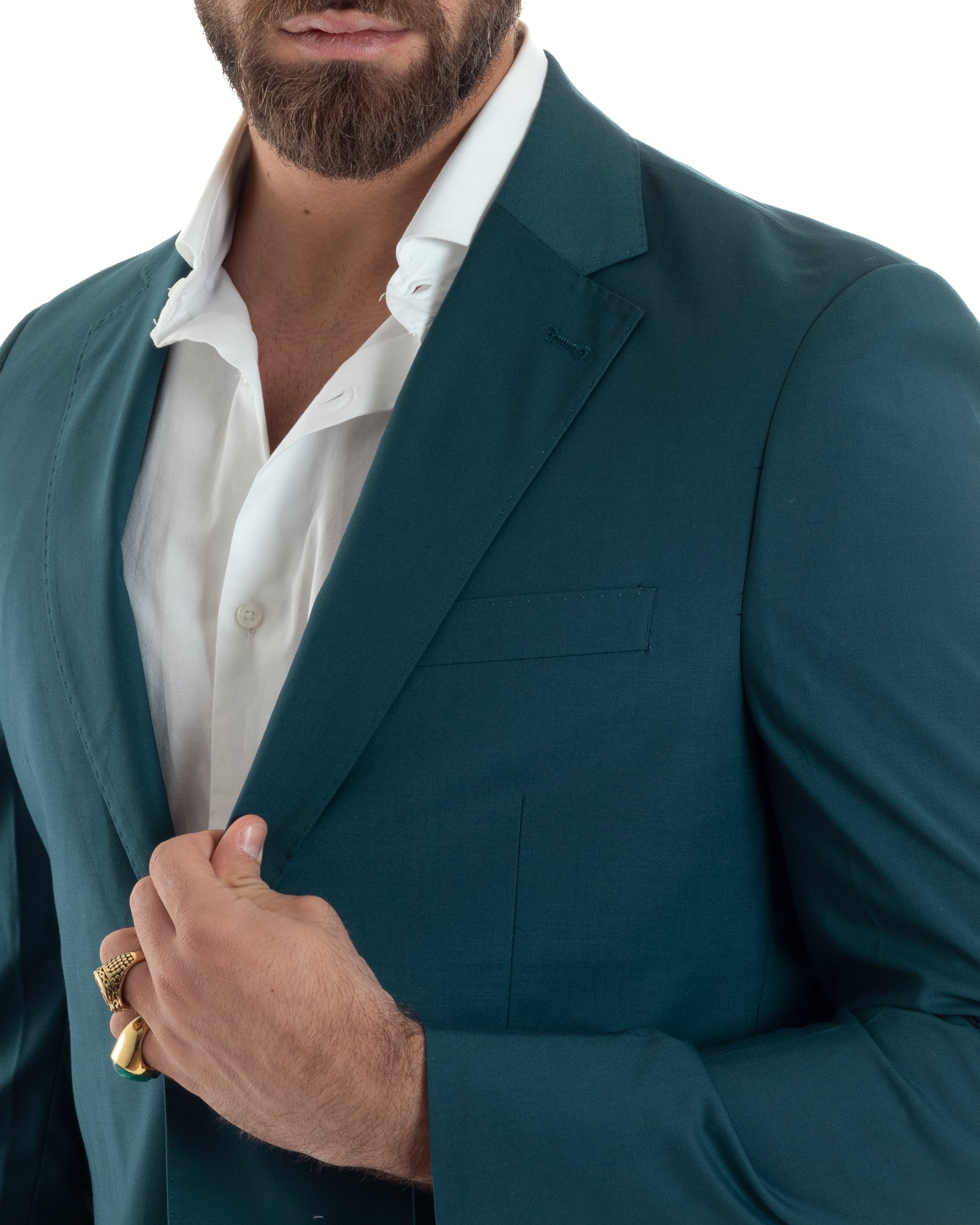 Abito Uomo Monopetto Vestito Viscosa Completo Giacca Pantaloni Elegante Casual Tinta Unita Petrolio GIOSAL-AE1129A